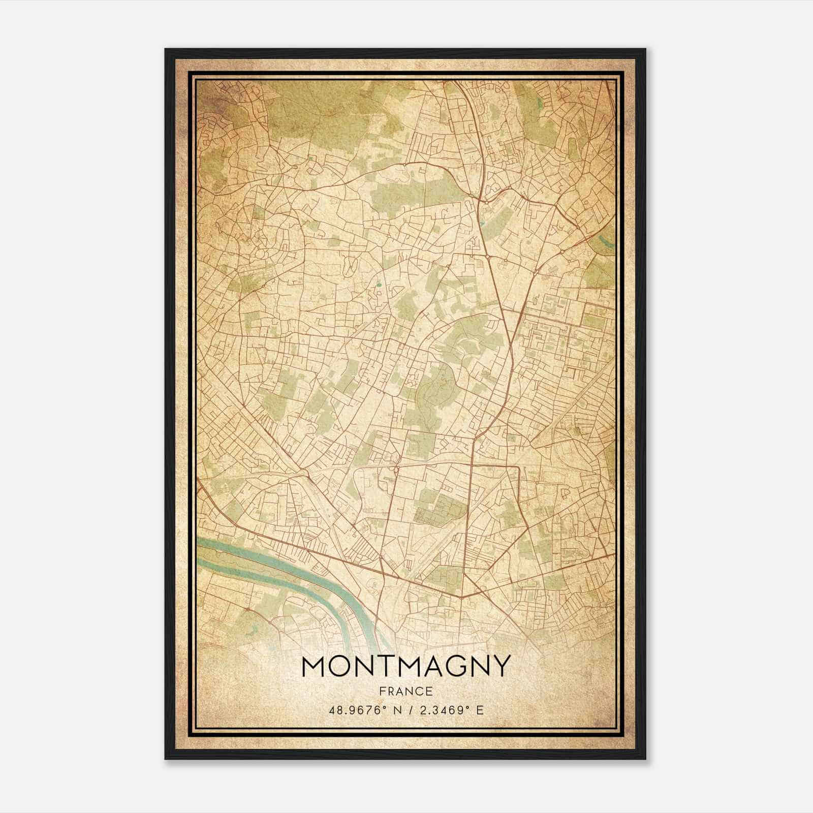 Vintage Montmagny France Map Poster, Montmagny City Road Wall Art Print