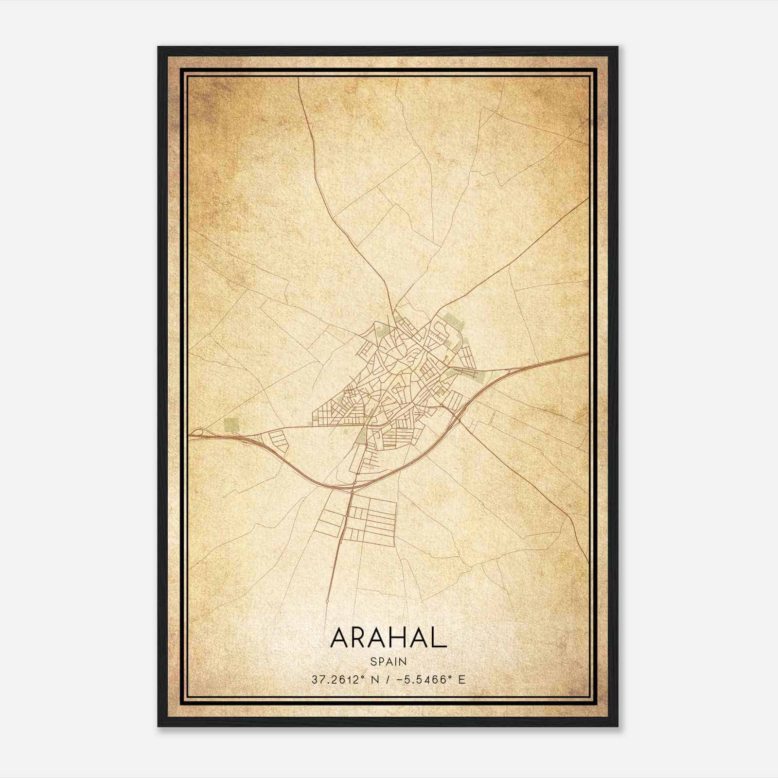 Vintage El Arahal Spain Map Poster, El Arahal City Road Wall Art Print