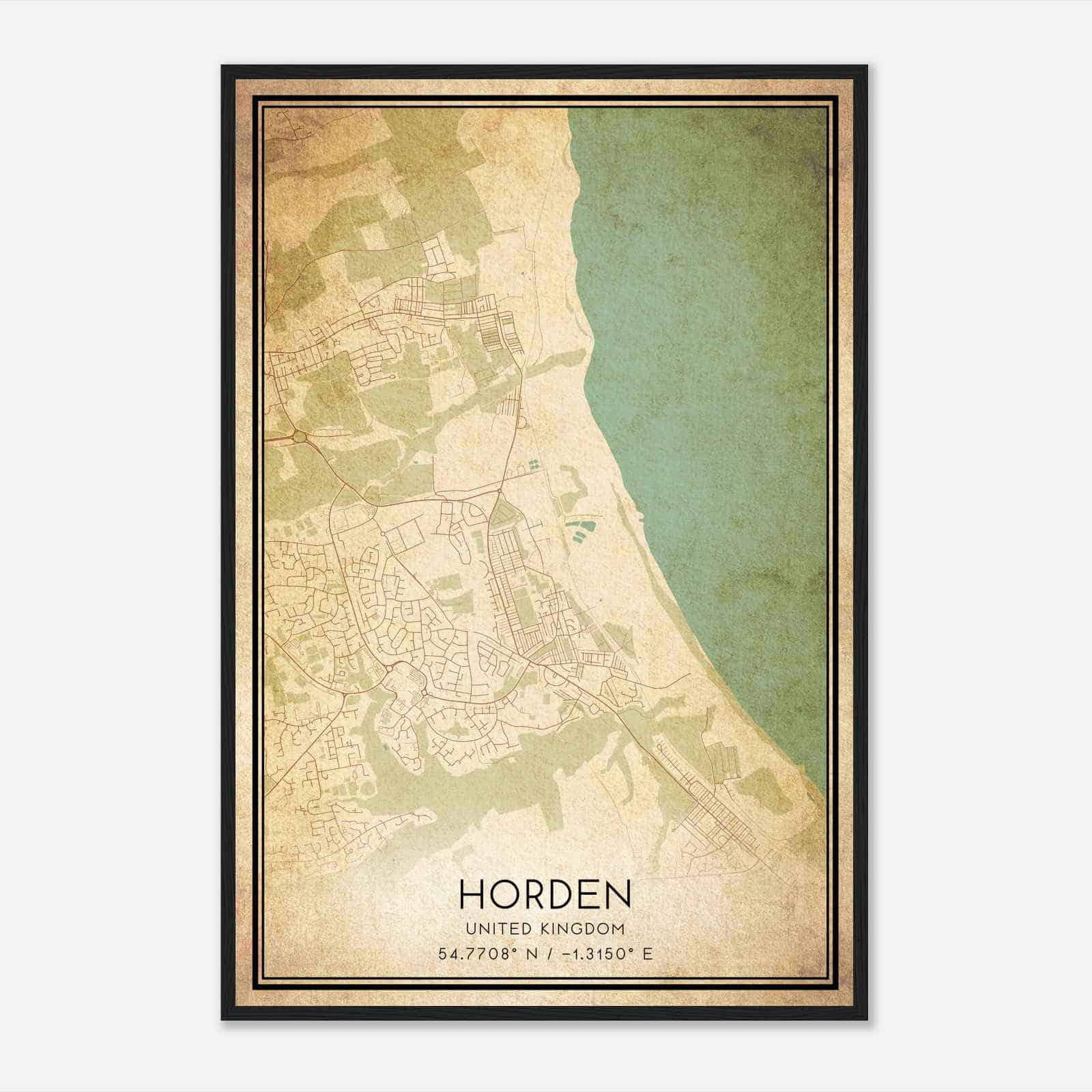 Vintage Horden United Kingdom Map Poster, Horden City Road Wall Art Print