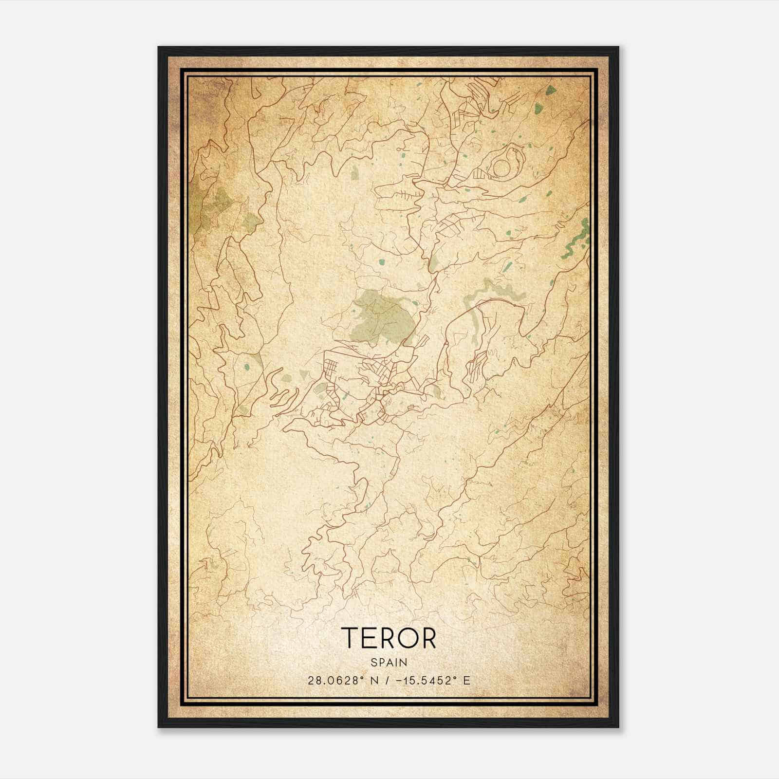 Vintage Teror Spain Map Poster, Teror City Road Wall Art Print