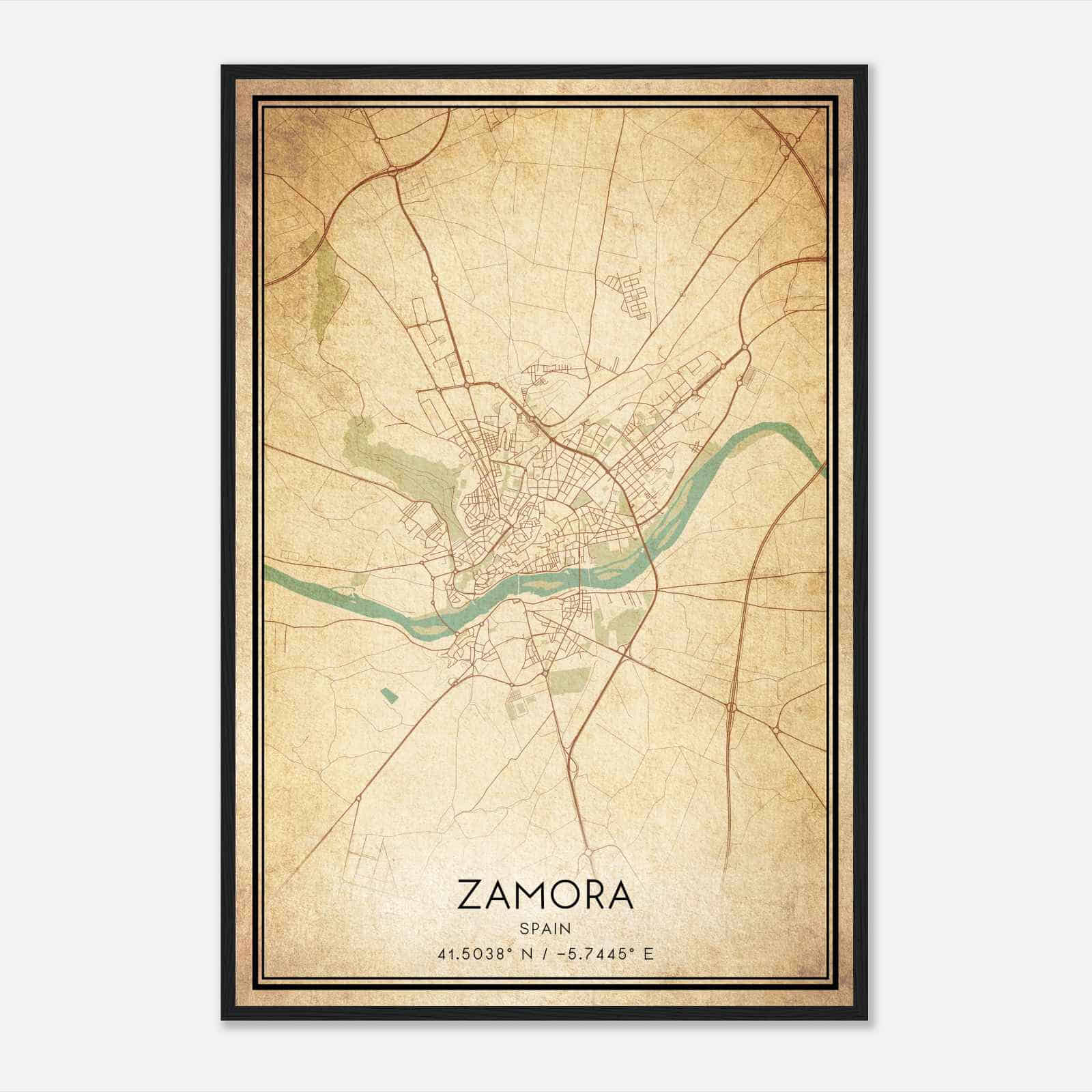 Vintage Zamora Spain Map Poster, Zamora City Road Wall Art Print