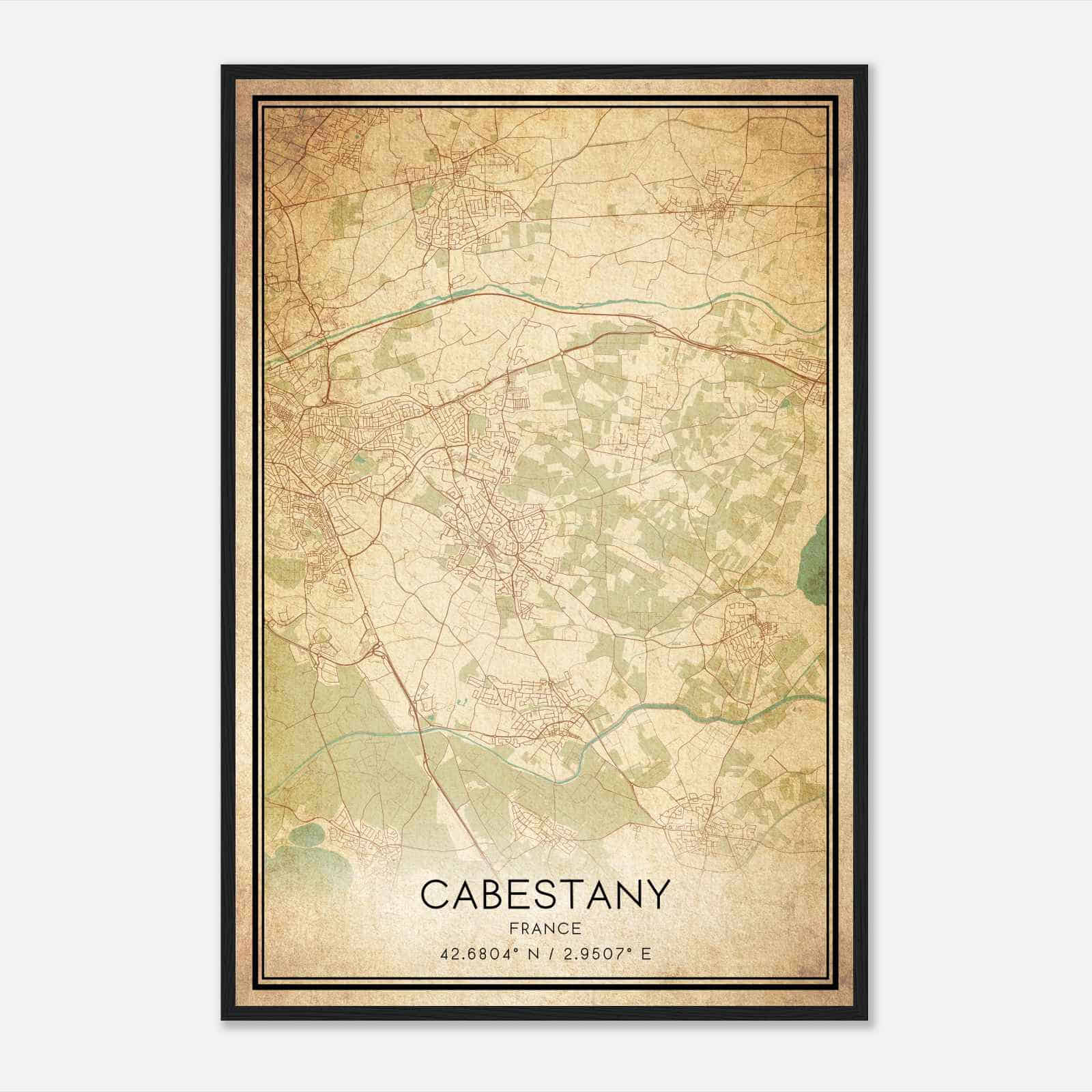 Vintage Cabestany France Map Poster, Cabestany City Road Wall Art Print