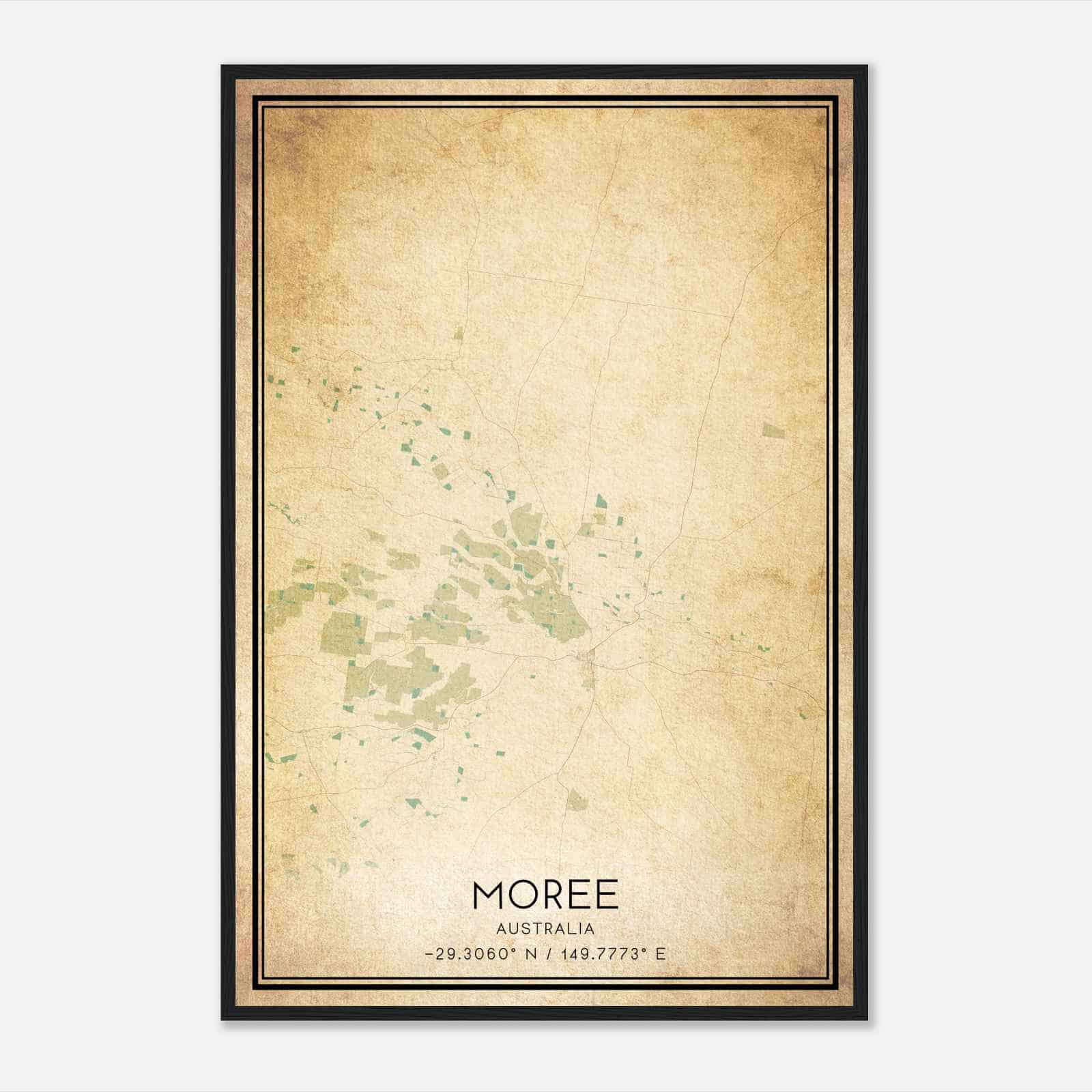 Vintage Moree Australia Map Poster, Moree City Road Wall Art Print