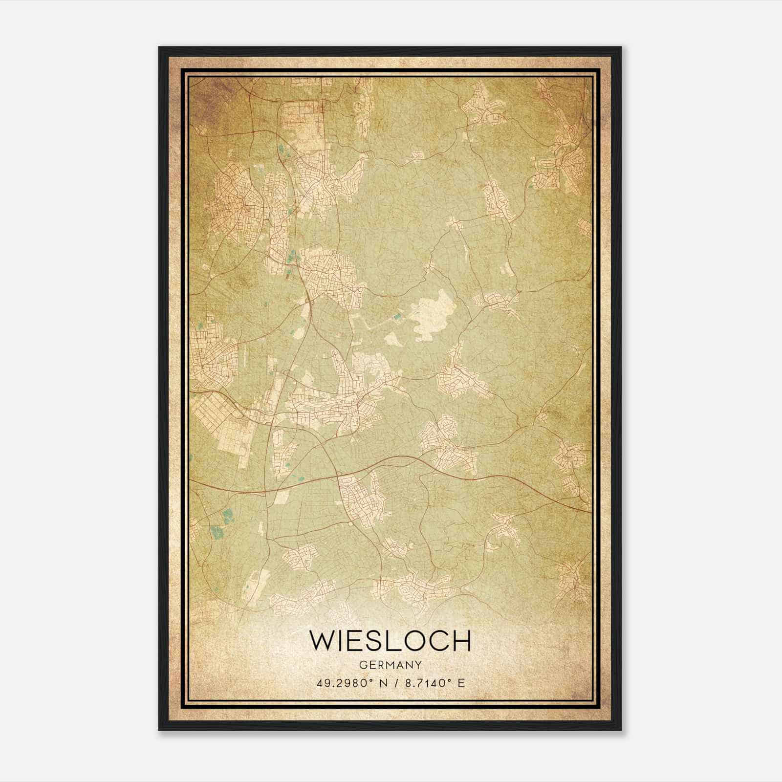 Vintage Wiesloch Germany Map Poster, Wiesloch City Road Wall Art Print