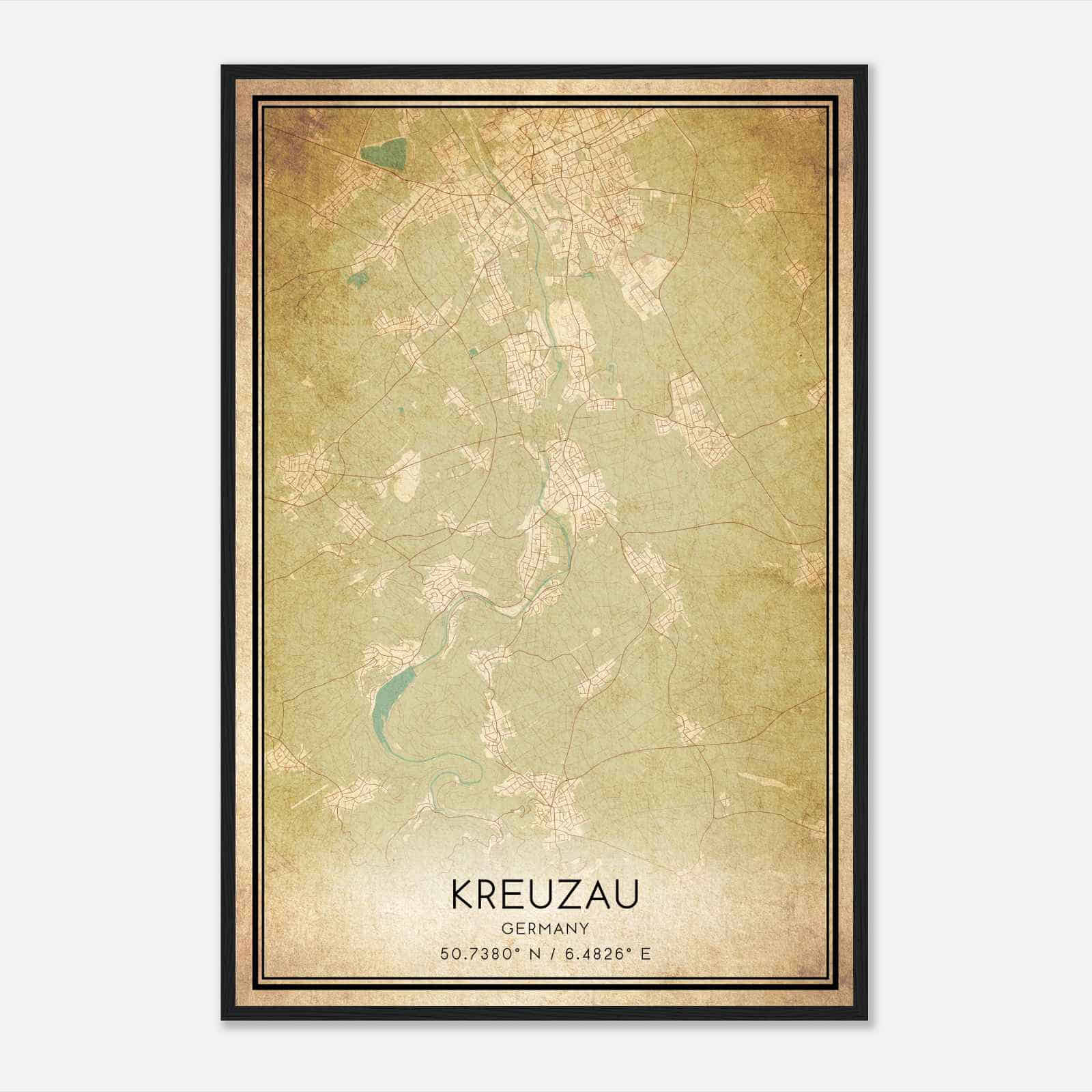 Vintage Kreuzau Germany Map Poster, Kreuzau City Road Wall Art Print