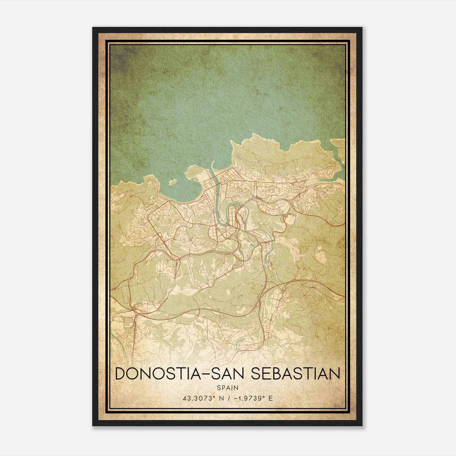 Vintage Donostia Spain Map Poster, Donostia City Road Wall Art Print
