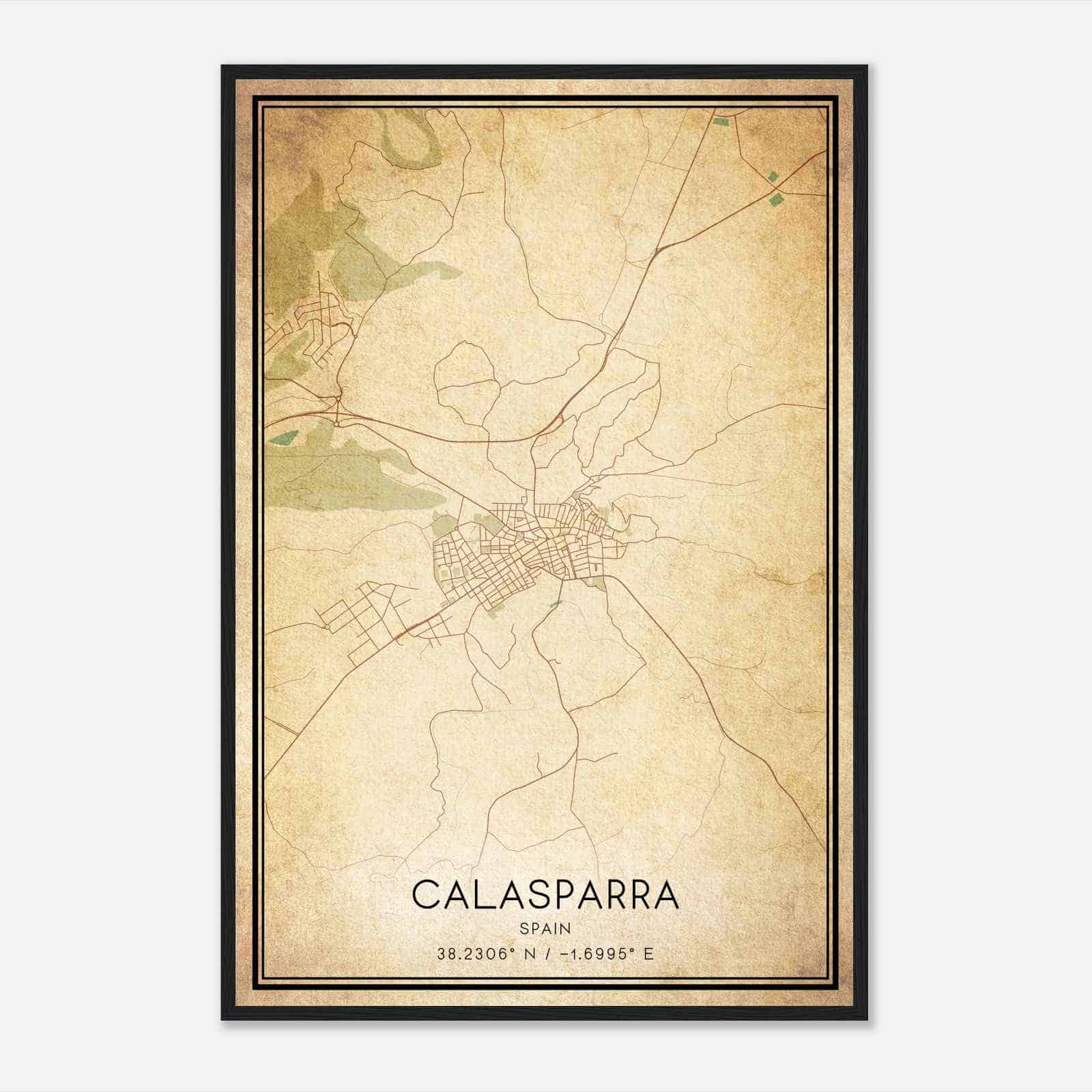 Vintage Calasparra Spain Map Poster, Calasparra City Road Wall Art Print