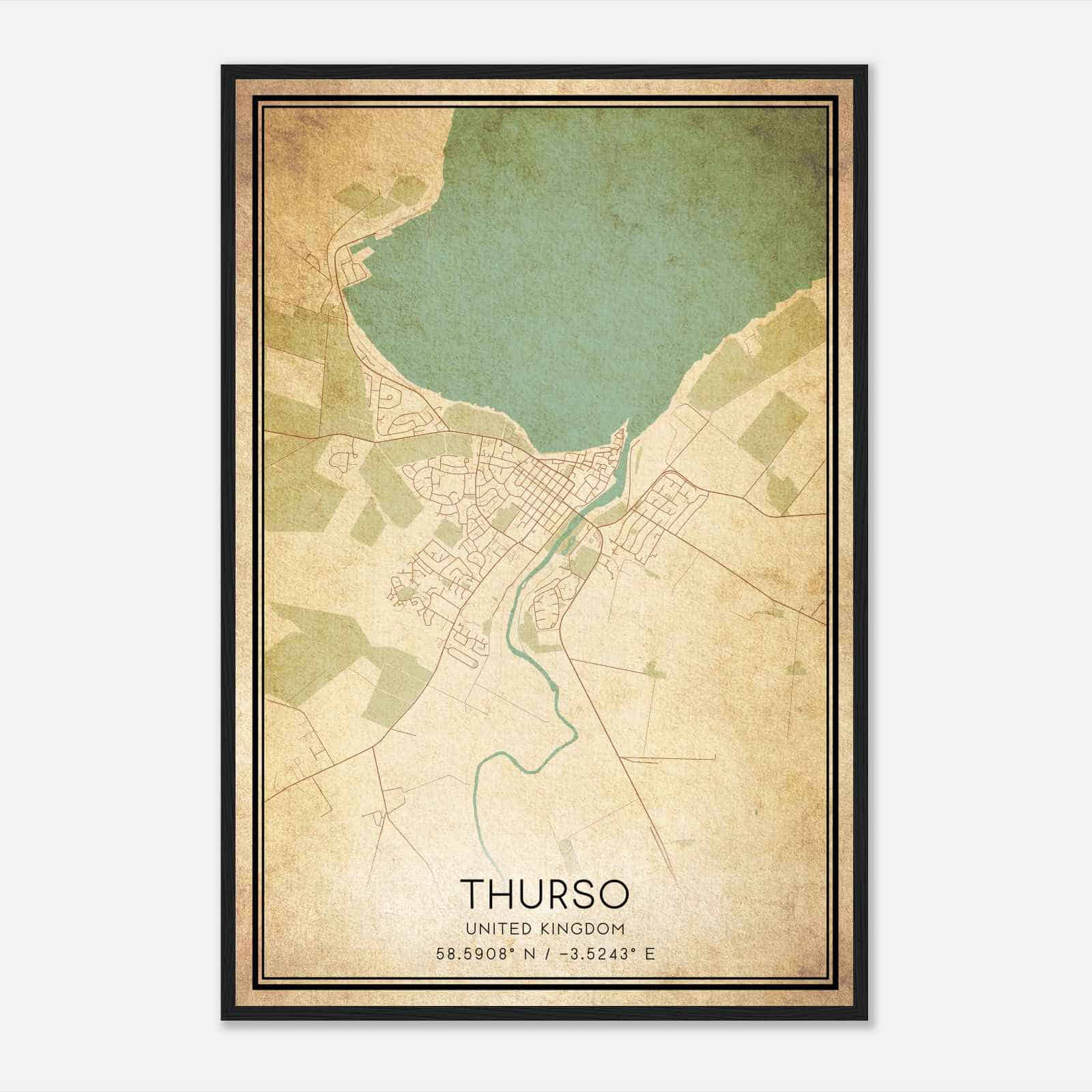 Vintage Thurso United Kingdom Map Poster, Thurso City Road Wall Art Print