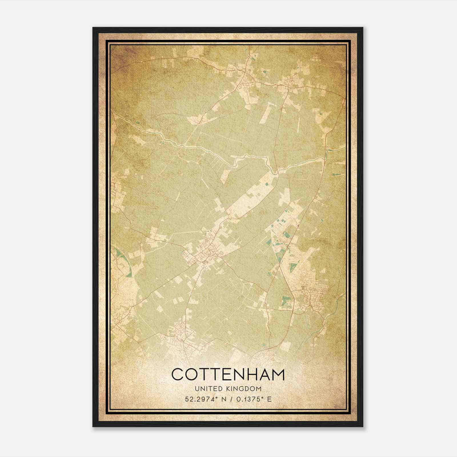 Vintage Cottenham United Kingdom Map Poster, Cottenham City Road Wall Art Print