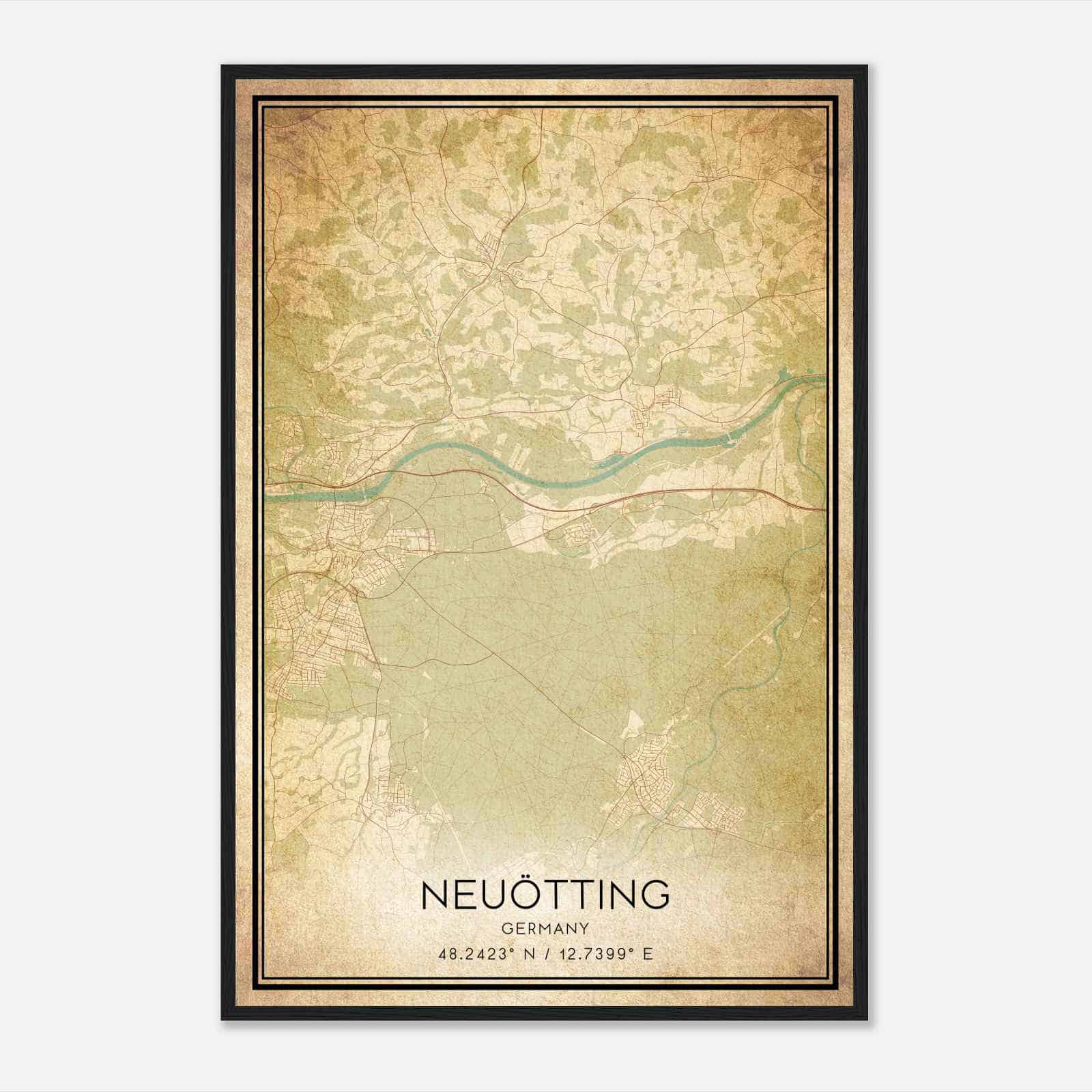 Vintage Neuotting Germany Map Poster, Neuotting City Road Wall Art Print