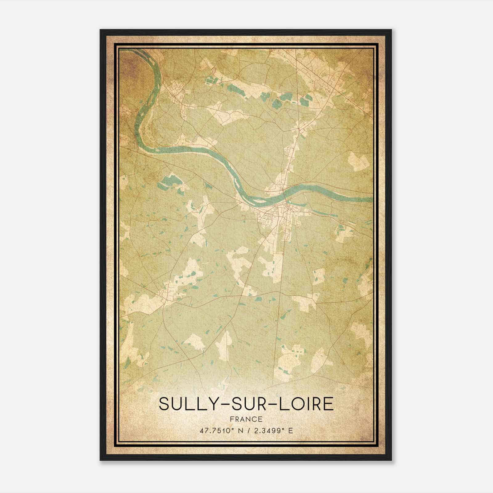 Vintage Sully-sur-Loire France Map Poster, Sully-sur-Loire City Road Wall Art Print