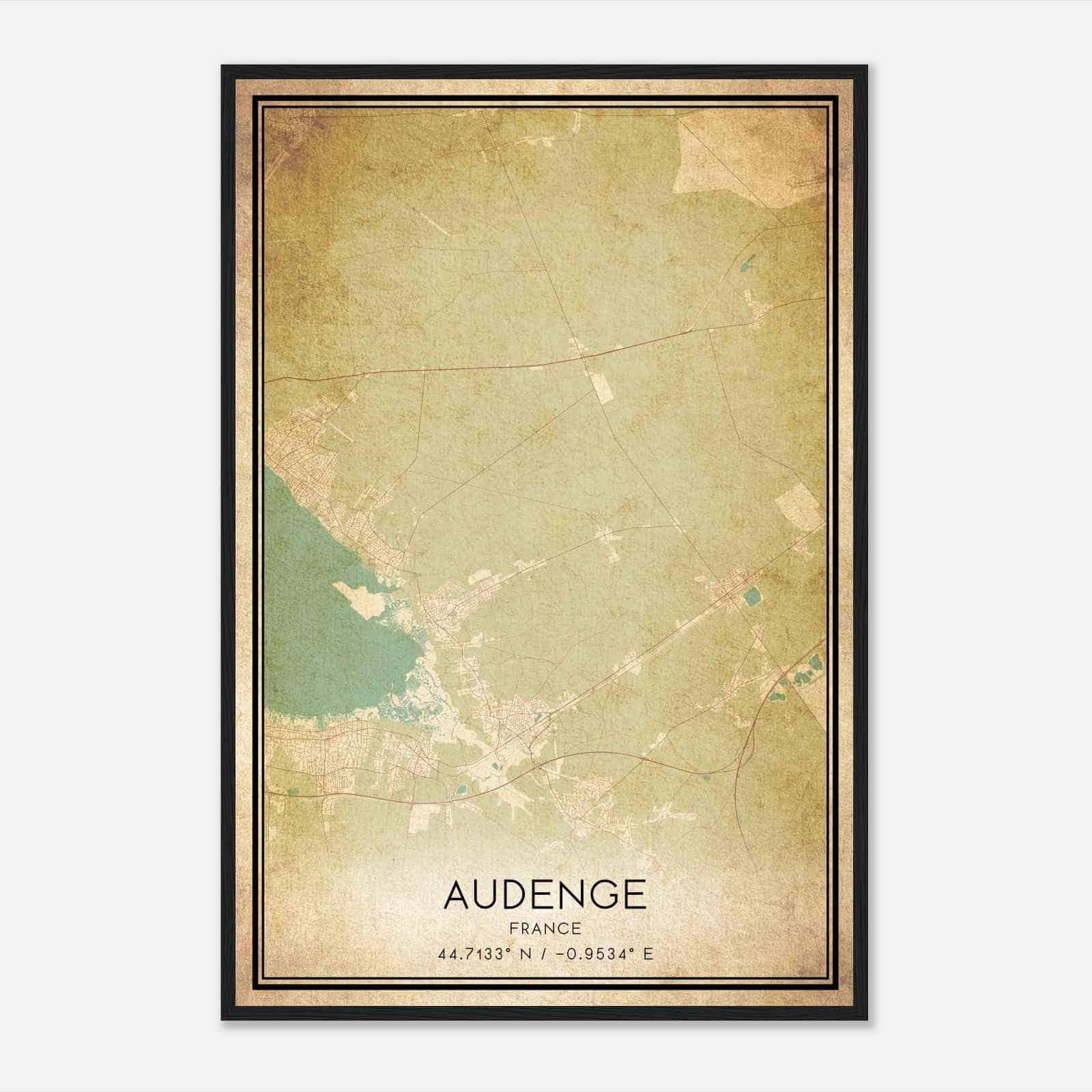 Vintage Audenge France Map Poster, Audenge City Road Wall Art Print