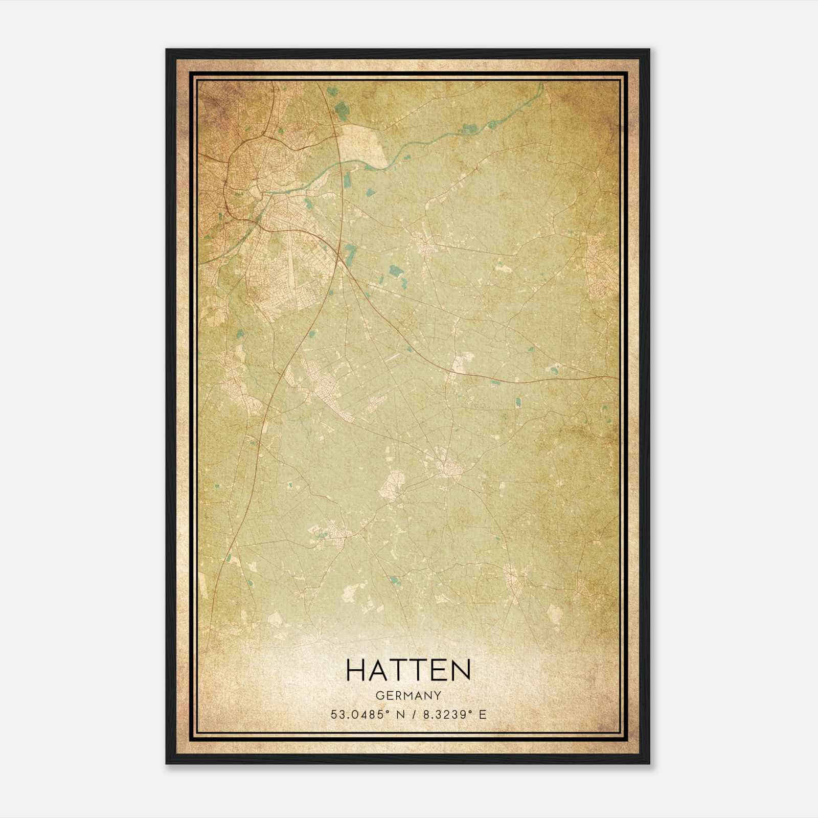 Vintage Hatten Germany Map Poster, Hatten City Road Wall Art Print