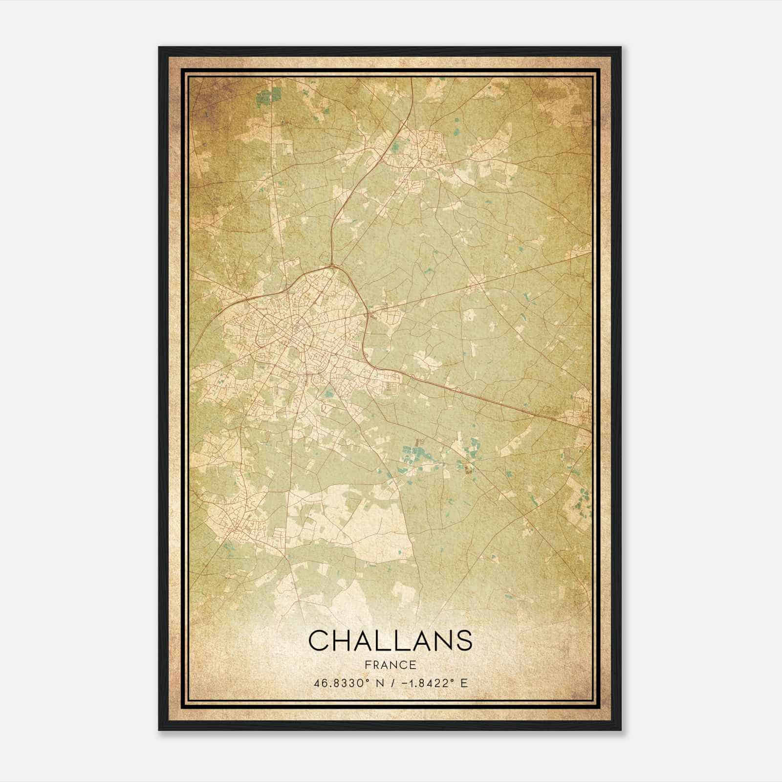 Vintage Challans France Map Poster, Challans City Road Wall Art Print