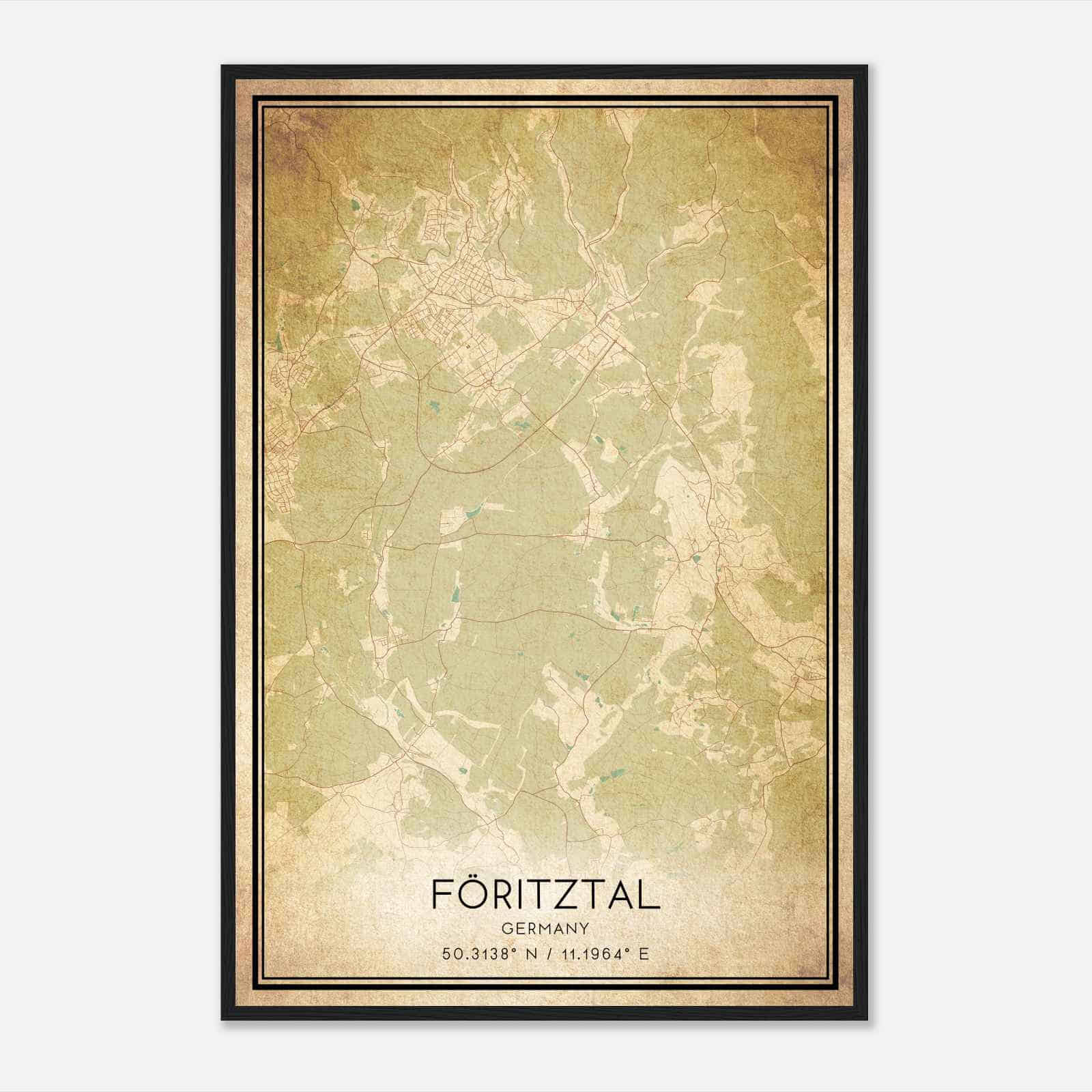 Vintage Foritz Germany Map Poster, Foritz City Road Wall Art Print