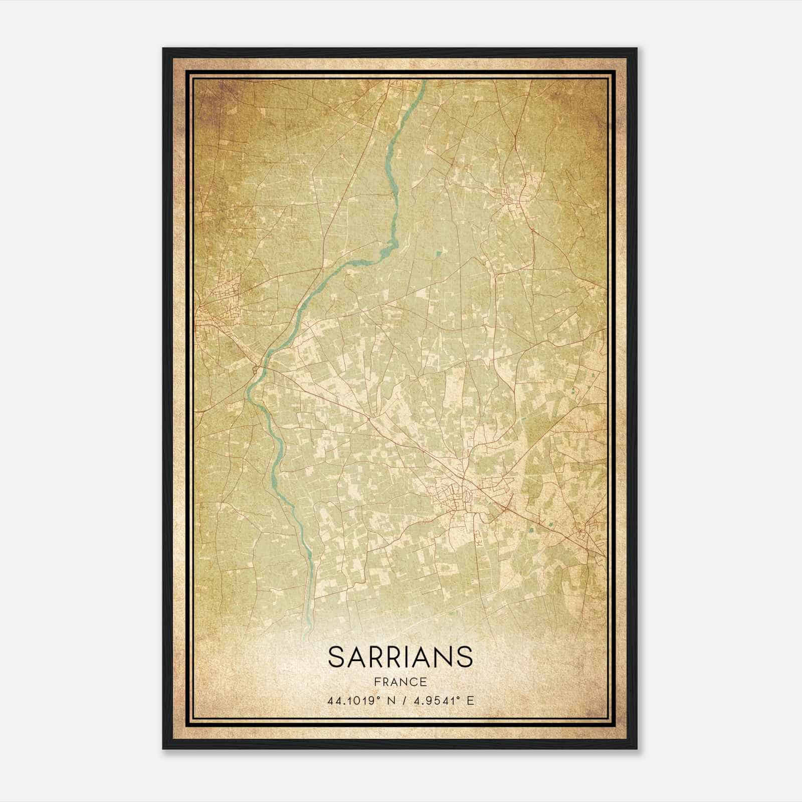 Vintage Sarrians France Map Poster, Sarrians City Road Wall Art Print