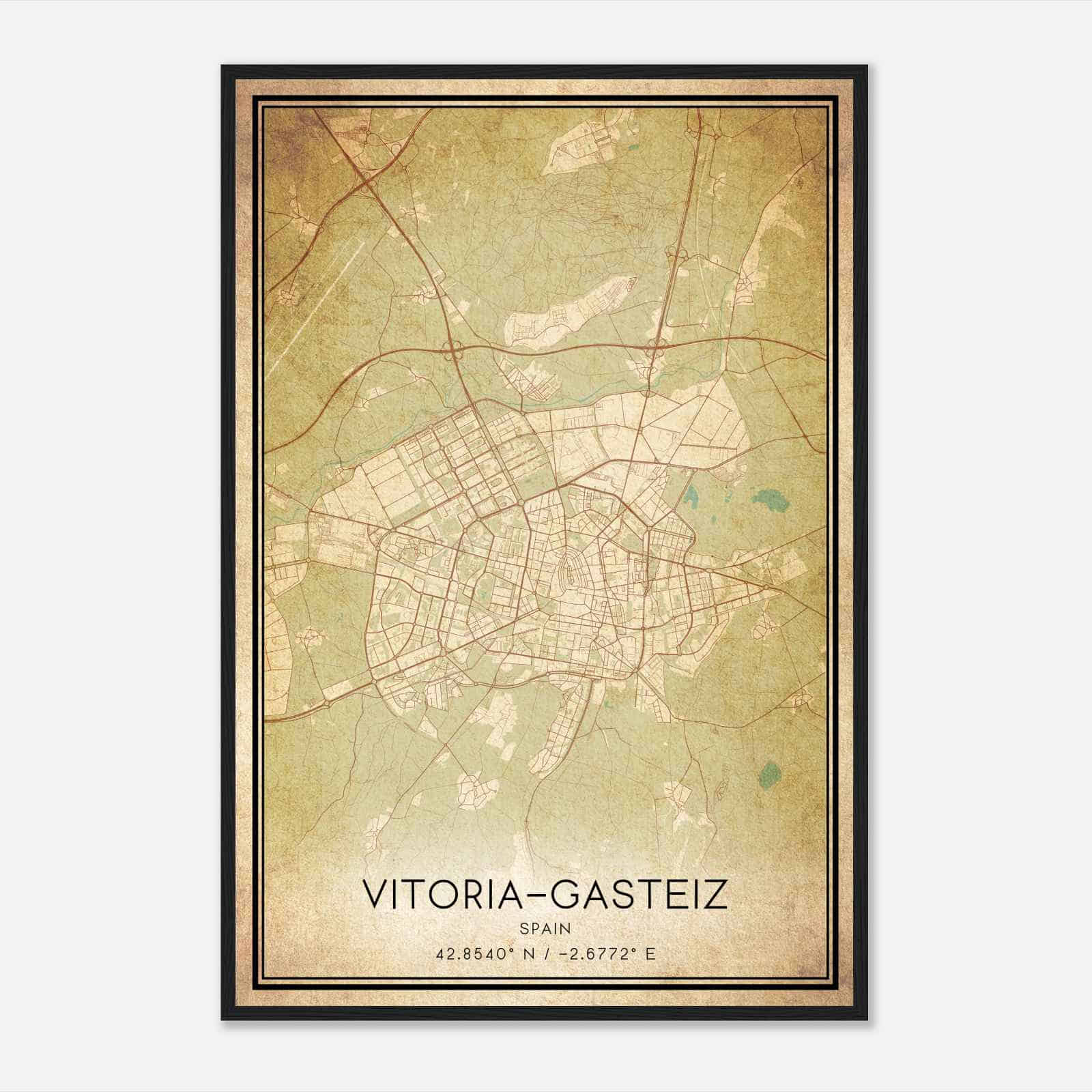 Vintage Vitoria-Gasteiz Spain Map Poster, Vitoria-Gasteiz City Road Wall Art Print