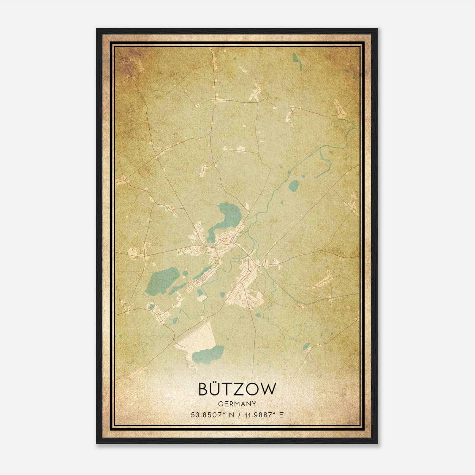 Vintage Butzow Germany Map Poster, Butzow City Road Wall Art Print