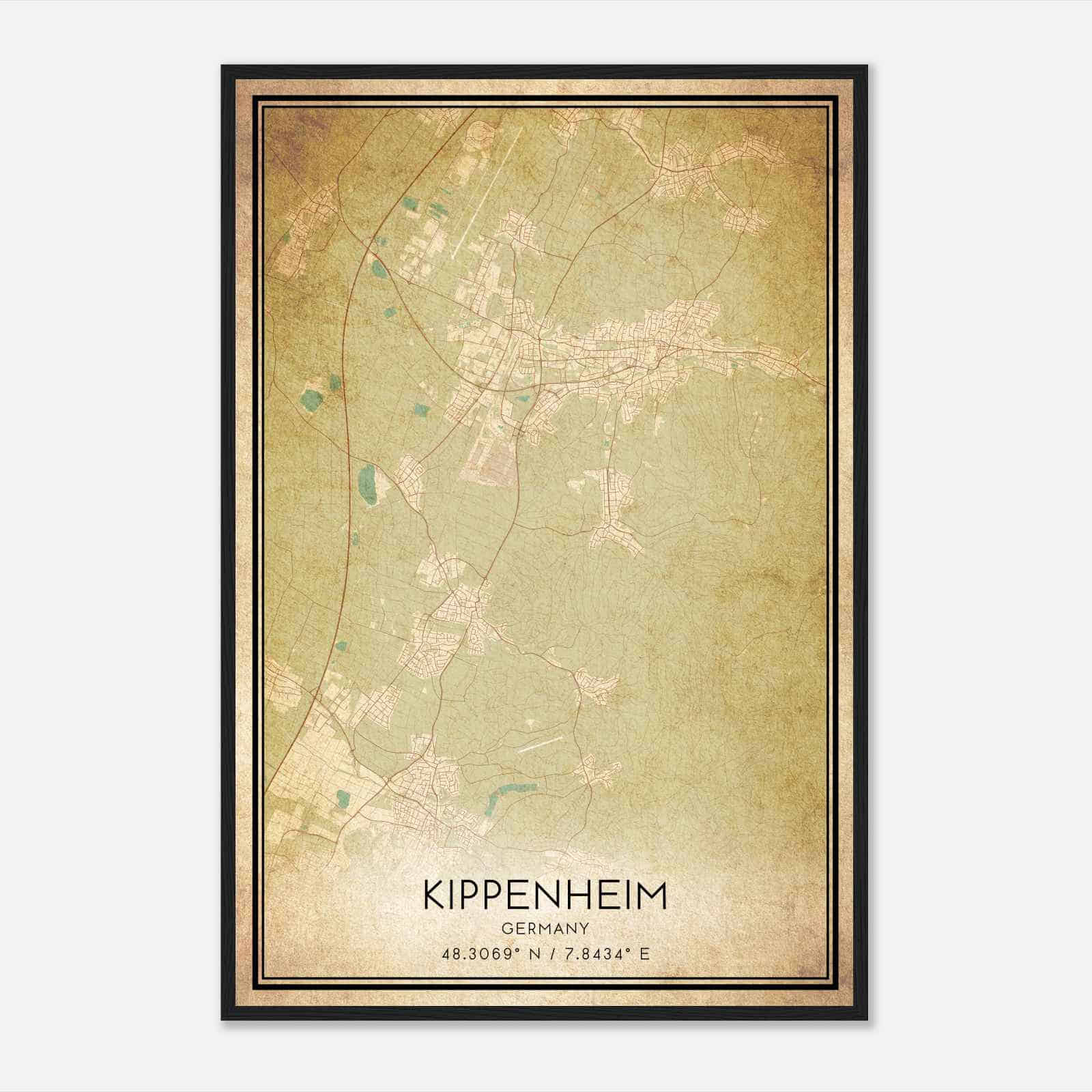 Vintage Kippenheim Germany Map Poster, Kippenheim City Road Wall Art Print