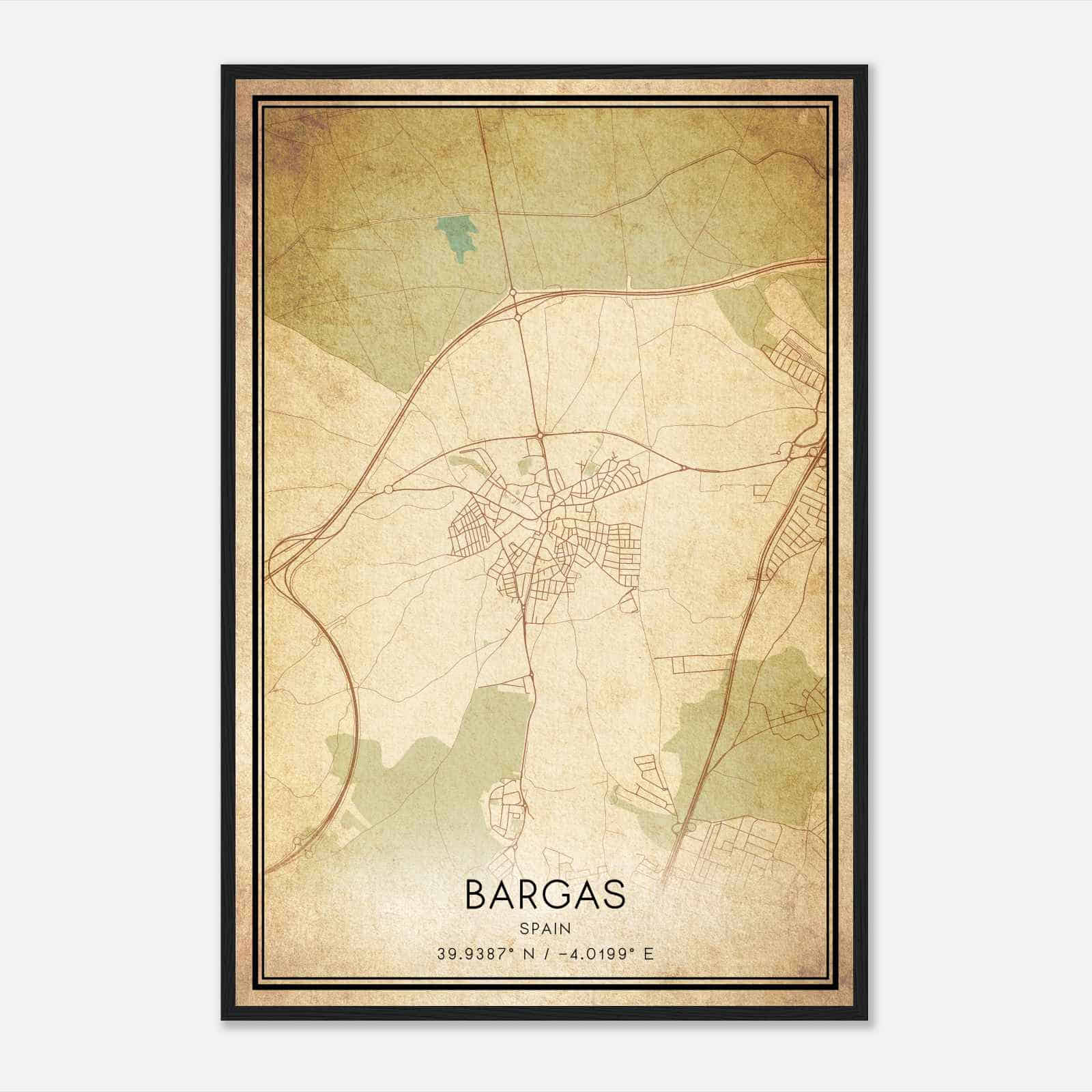 Vintage Bargas Spain Map Poster, Bargas City Road Wall Art Print Vintage Bargas Spain Map Poster, Bargas City Road Wall Art Print