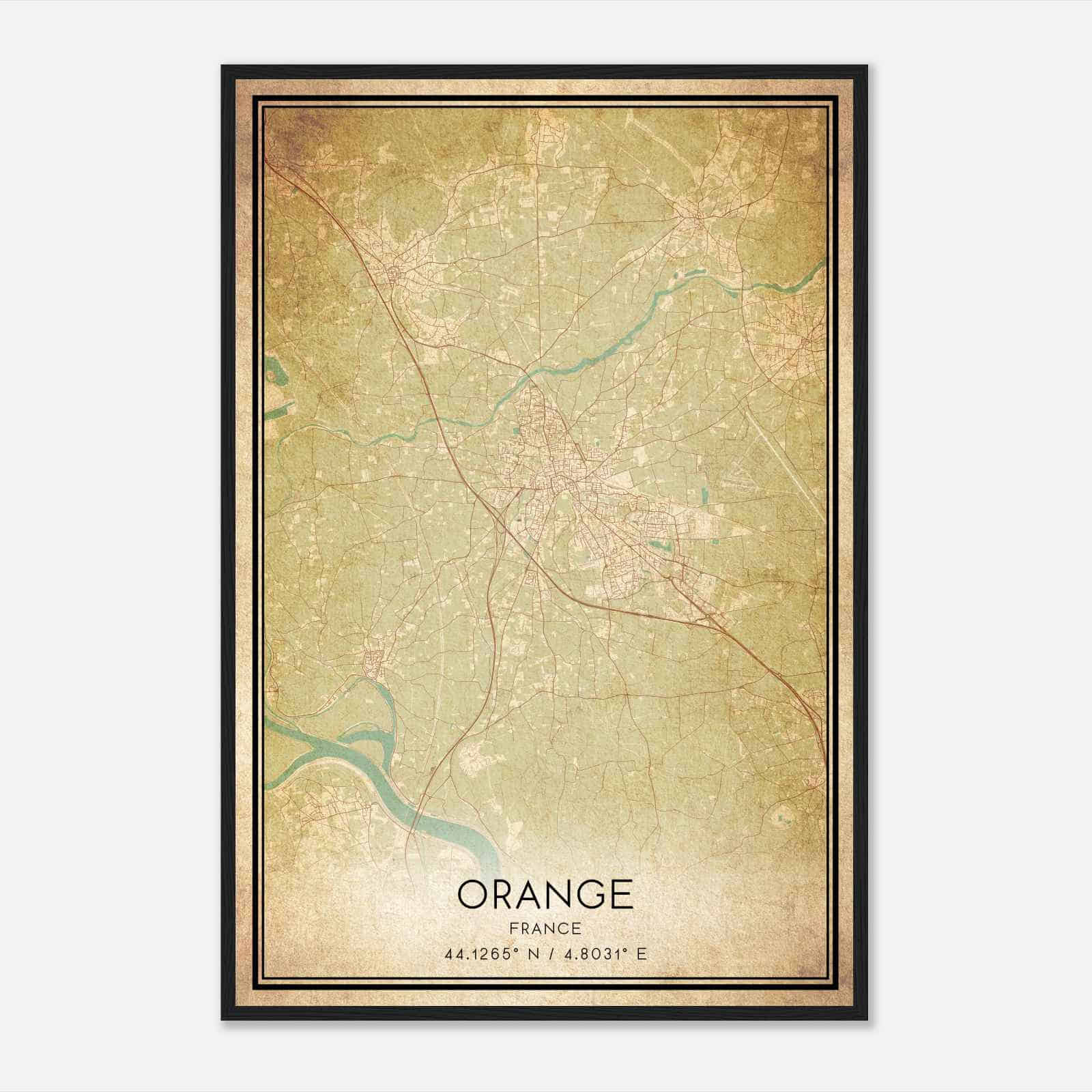 Vintage Orange France Map Poster, Orange City Road Wall Art Print