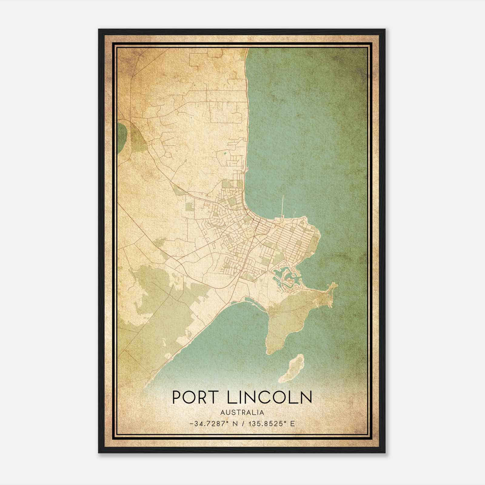 Vintage Port Lincoln Australia Map Poster, Port Lincoln City Road Wall Art Print