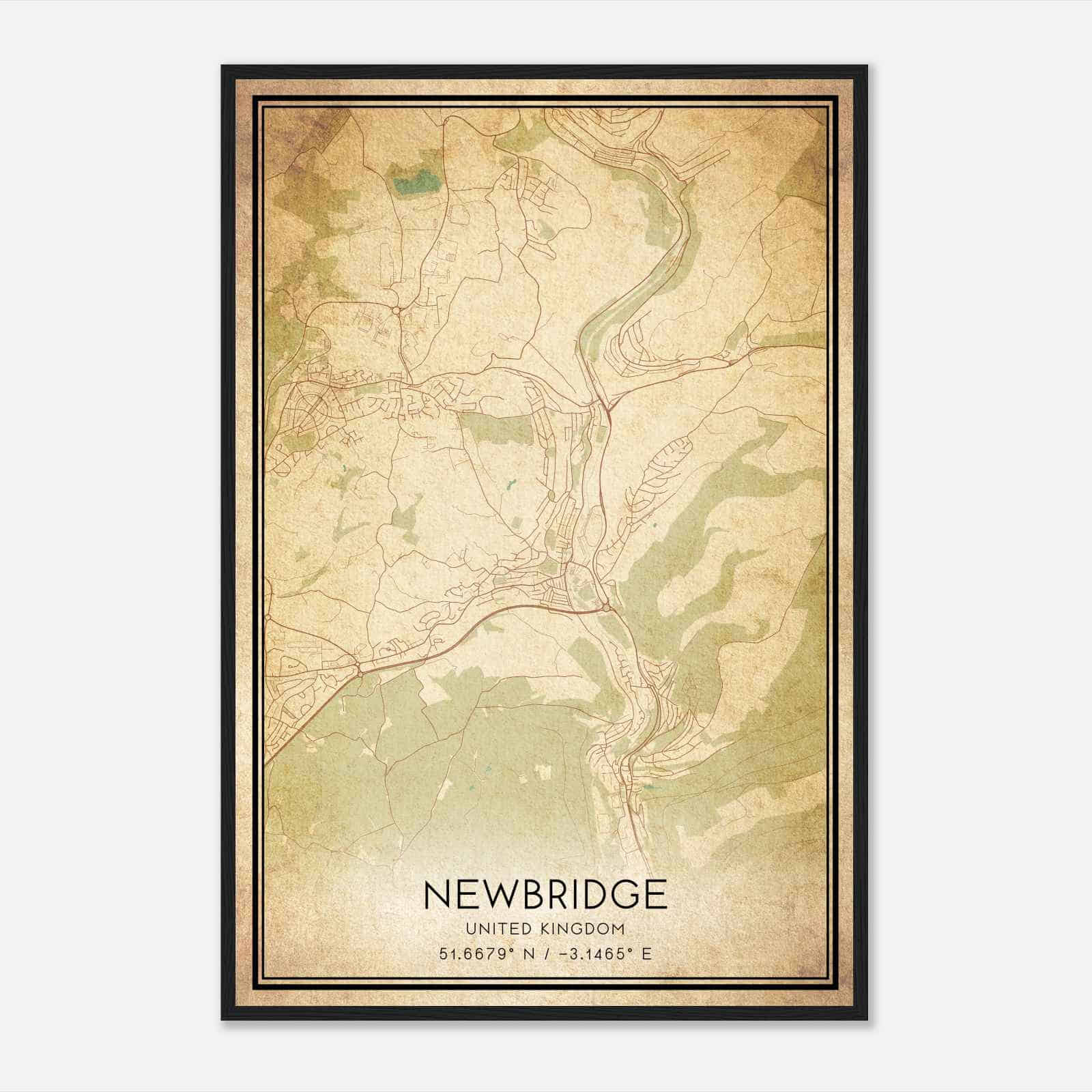 Vintage Newbridge United Kingdom Map Poster, Newbridge City Road Wall Art Print