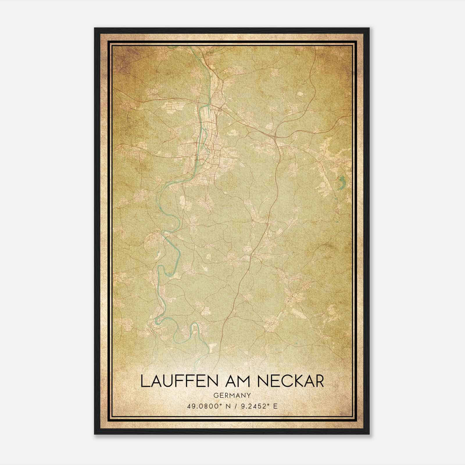 Vintage Lauffen am Neckar Germany Map Poster, Lauffen am Neckar City Road Wall Art Print