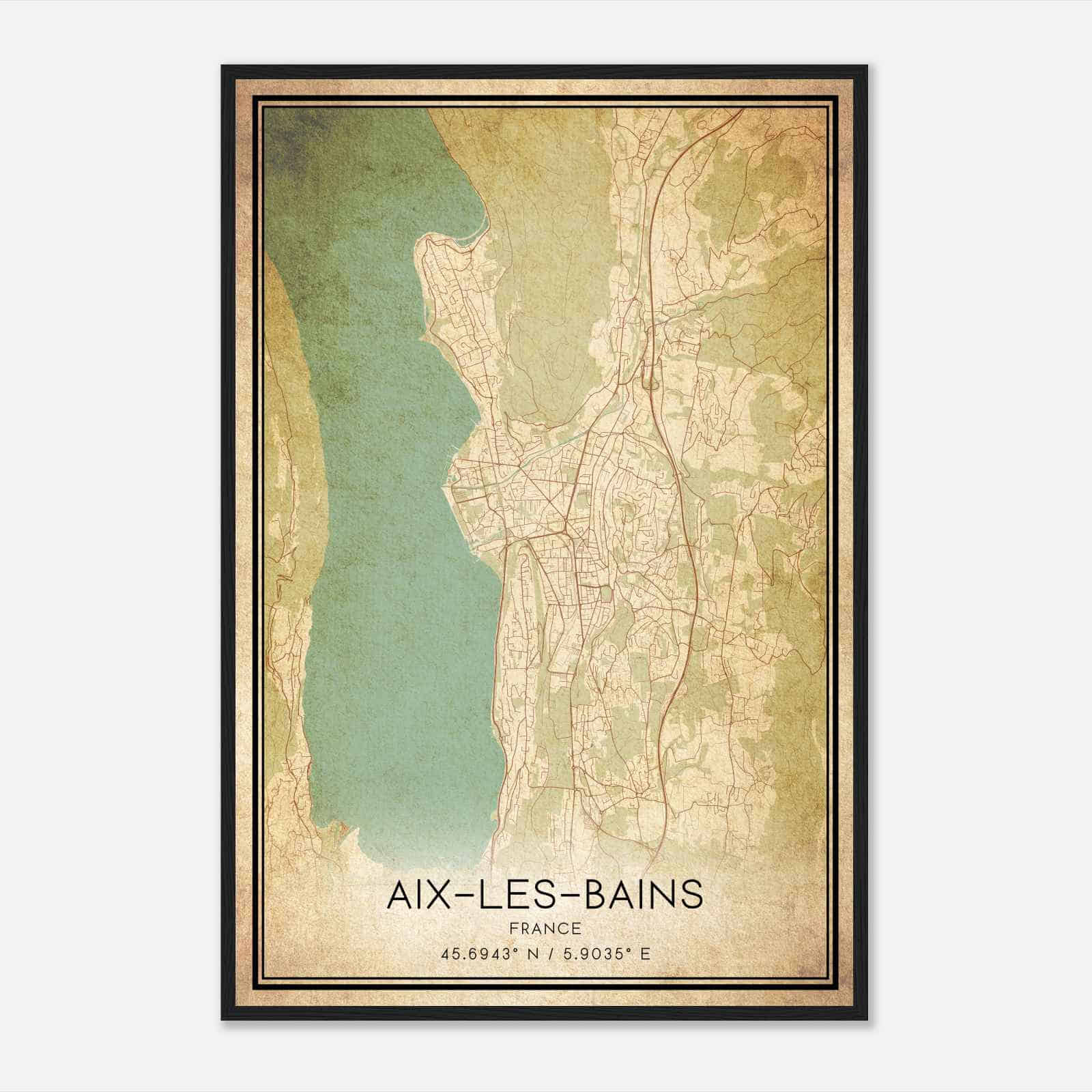 Vintage Aix-les-Bains France Map Poster, Aix-les-Bains City Road Wall Art Print