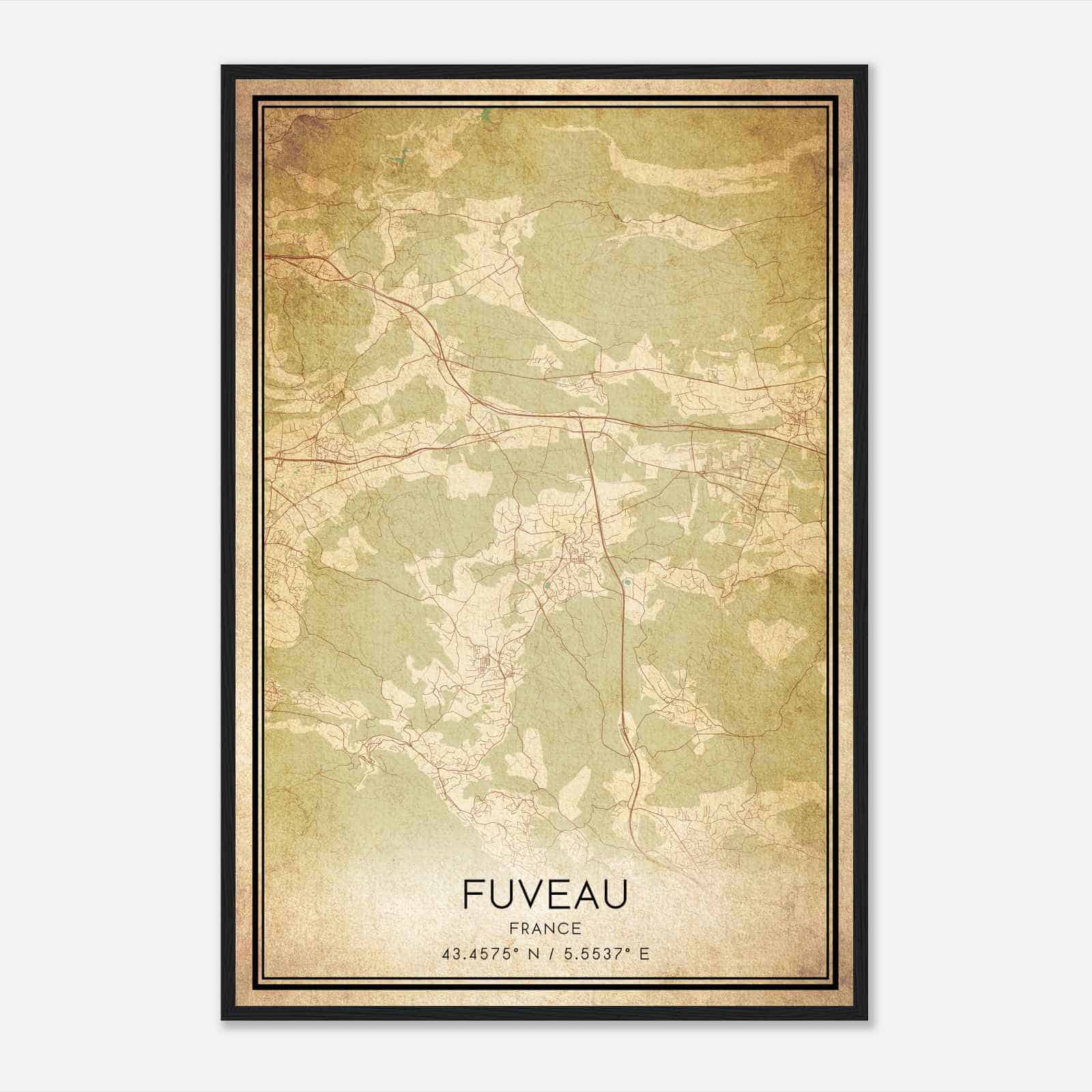 Vintage Fuveau France Map Poster, Fuveau City Road Wall Art Print