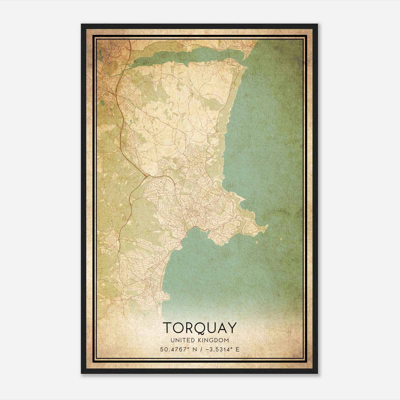 Vintage Torquay United Kingdom Map Poster, Torquay City Road Wall Art Print