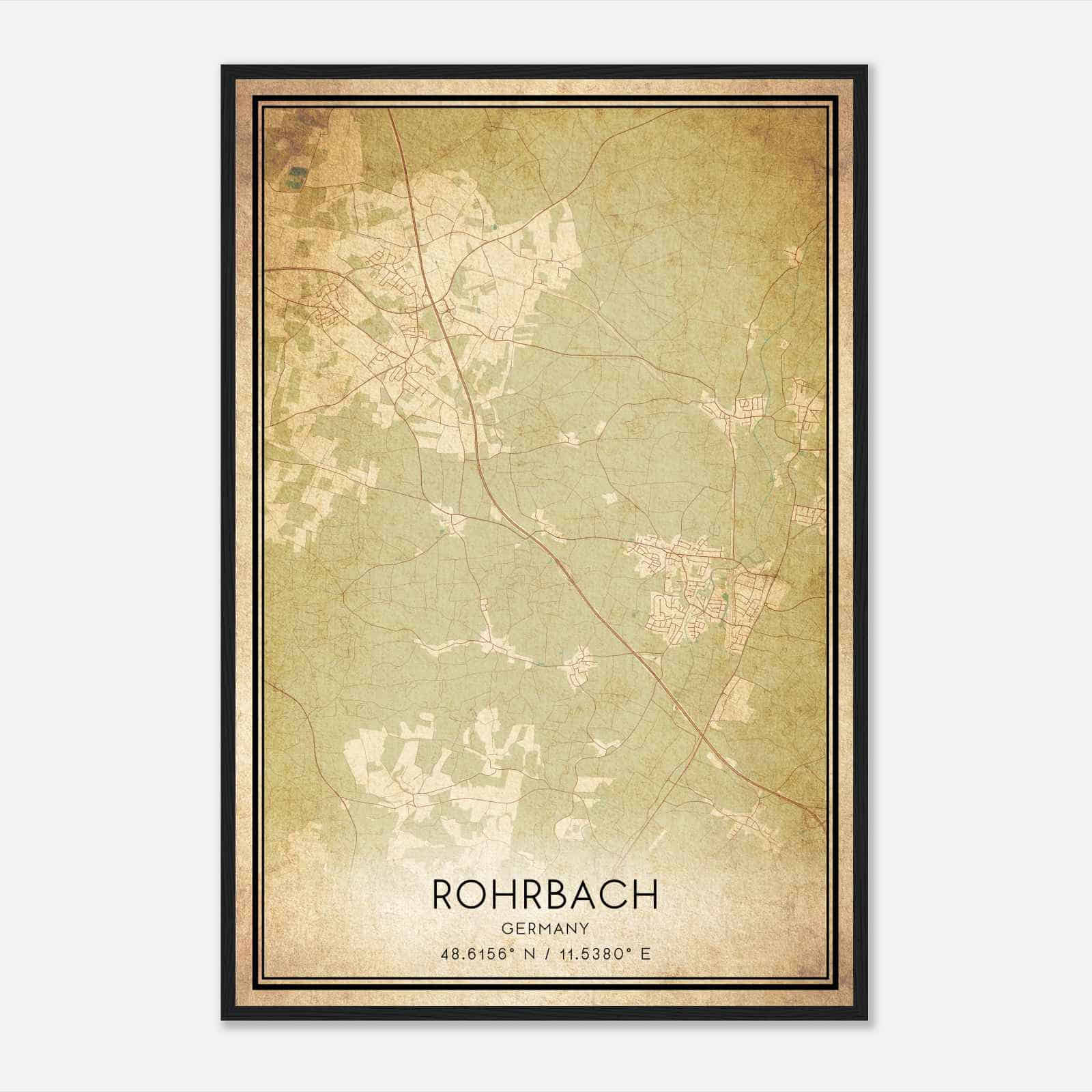 Vintage Rohrbach Germany Map Poster, Rohrbach City Road Wall Art Print