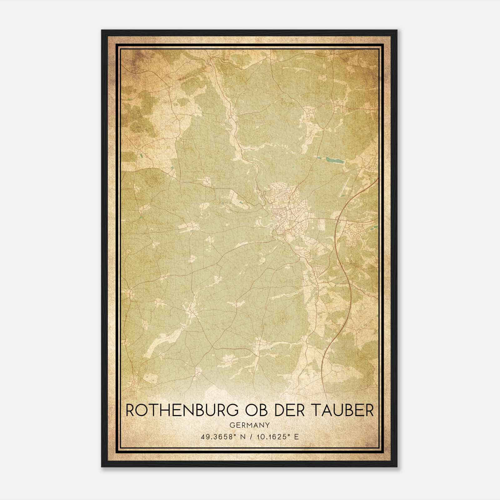 Vintage Rothenburg ob der Tauber Germany Map Poster, Rothenburg ob der Tauber City Road Wall Art Print
