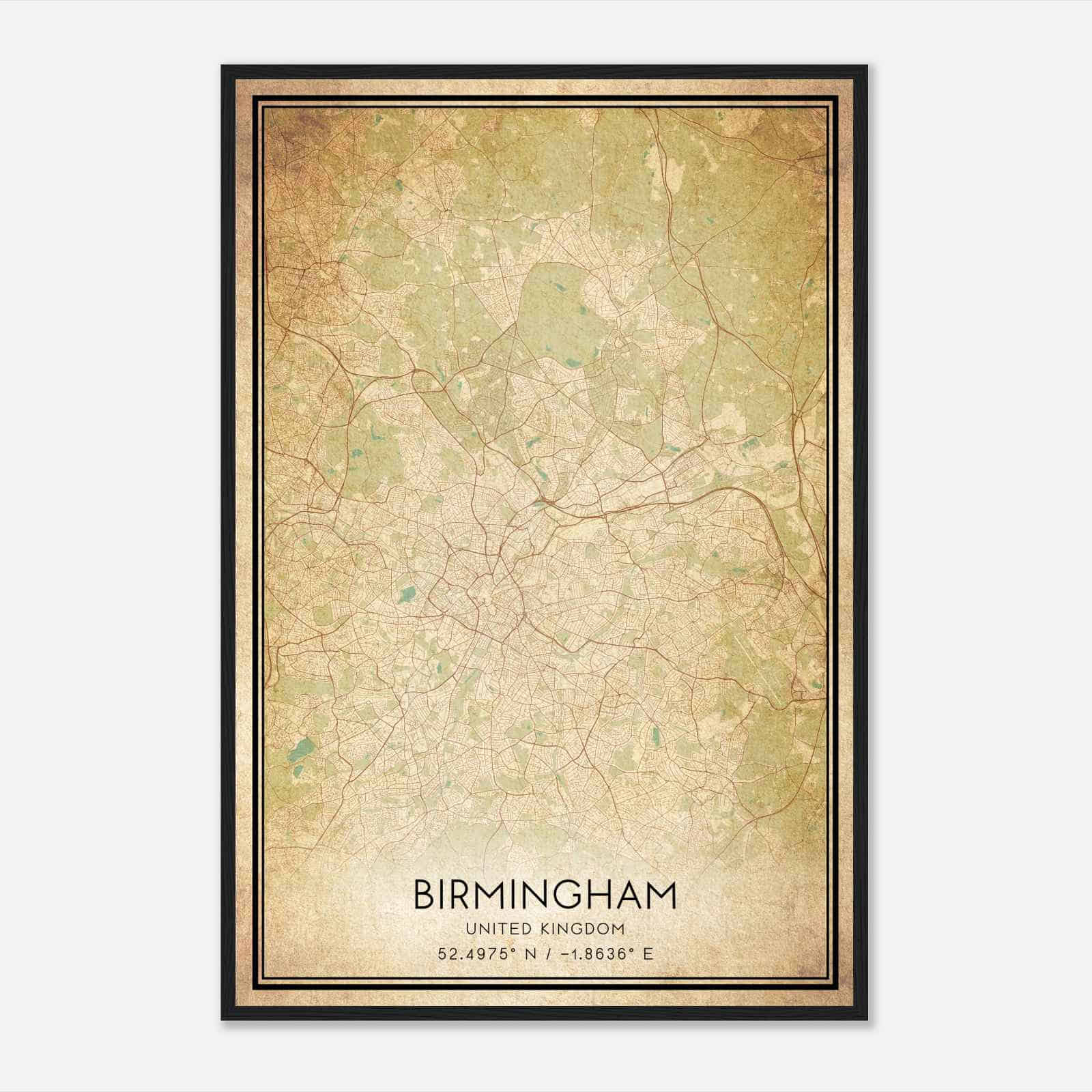 Vintage Birmingham United Kingdom Map Poster, Birmingham City Road Wall Art Print Vintage Birmingham United Kingdom Map Poster, Birmingham City Road Wall Art Print