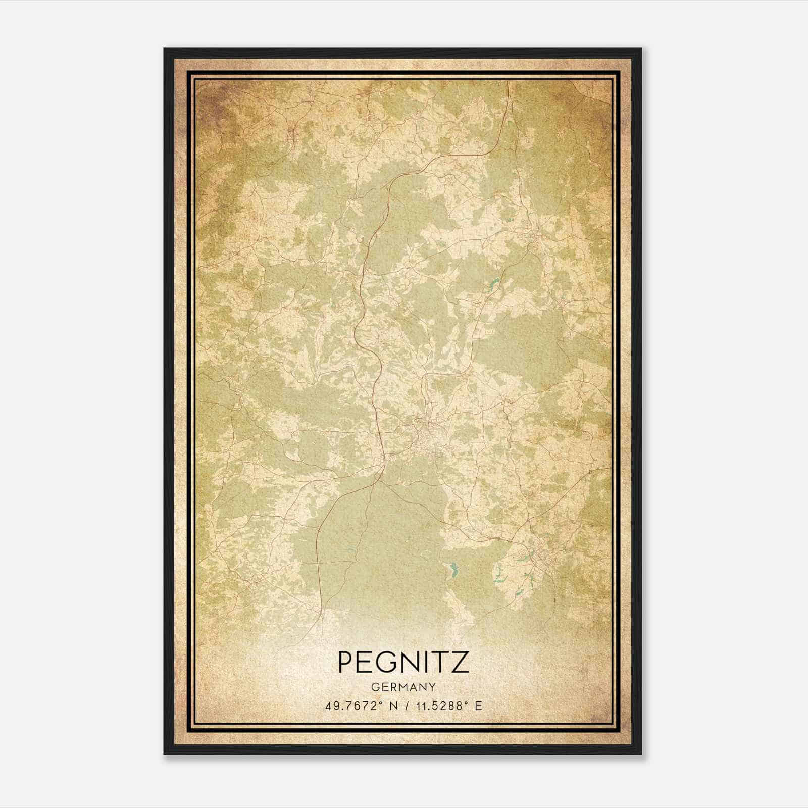 Vintage Pegnitz Germany Map Poster, Pegnitz City Road Wall Art Print