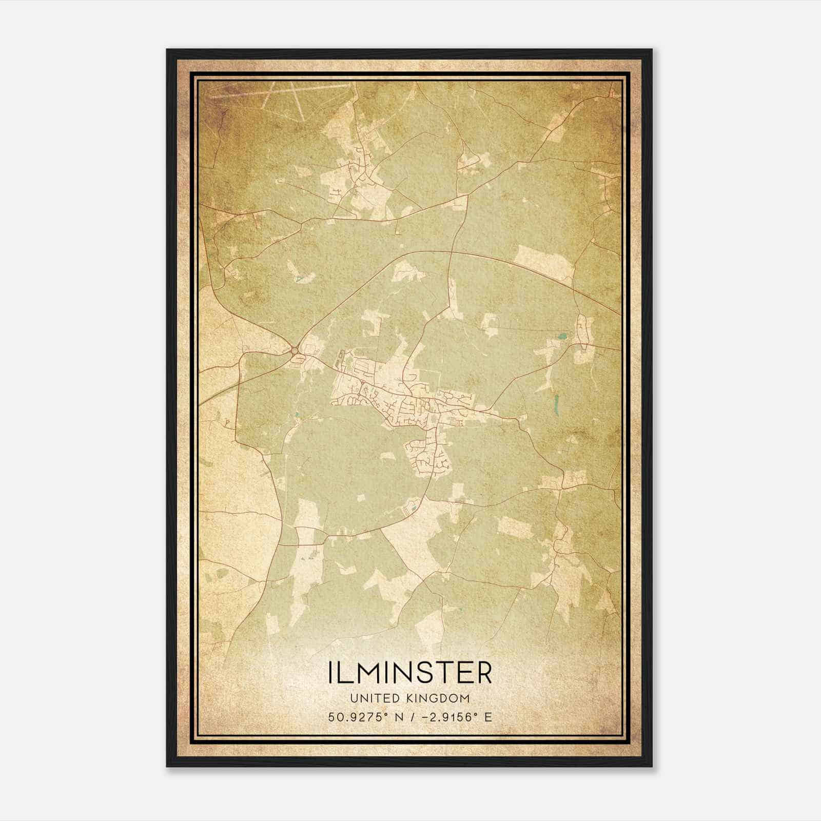 Vintage Ilminster United Kingdom Map Poster, Ilminster City Road Wall Art Print