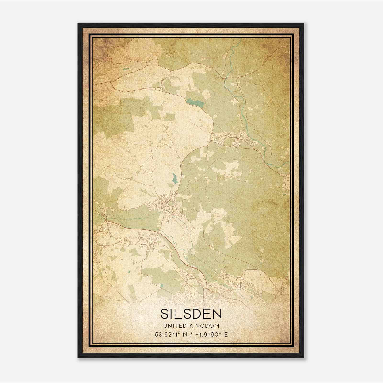 Vintage Silsden United Kingdom Map Poster, Silsden City Road Wall Art Print