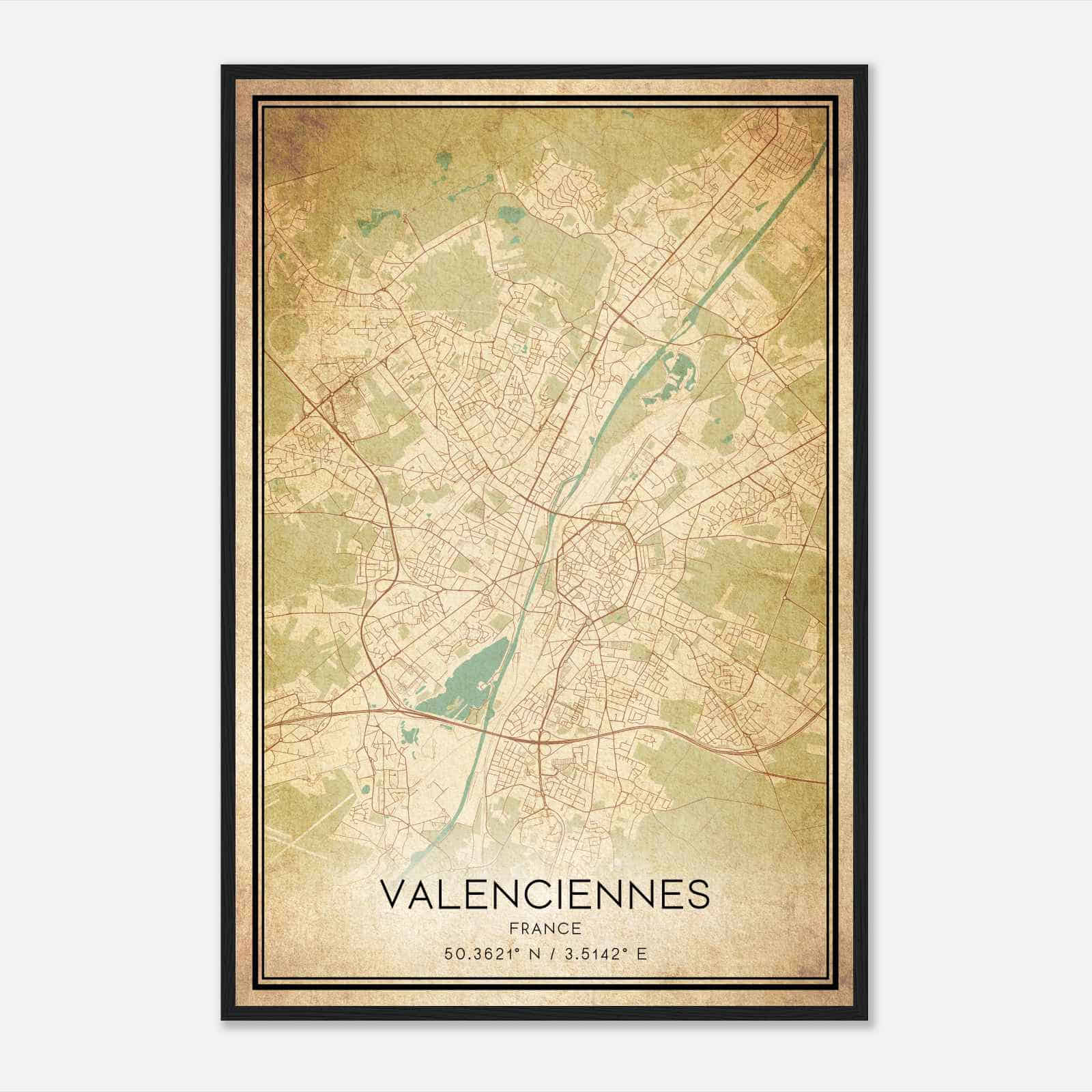 Vintage Valenciennes France Map Poster, Valenciennes City Road Wall Art Print