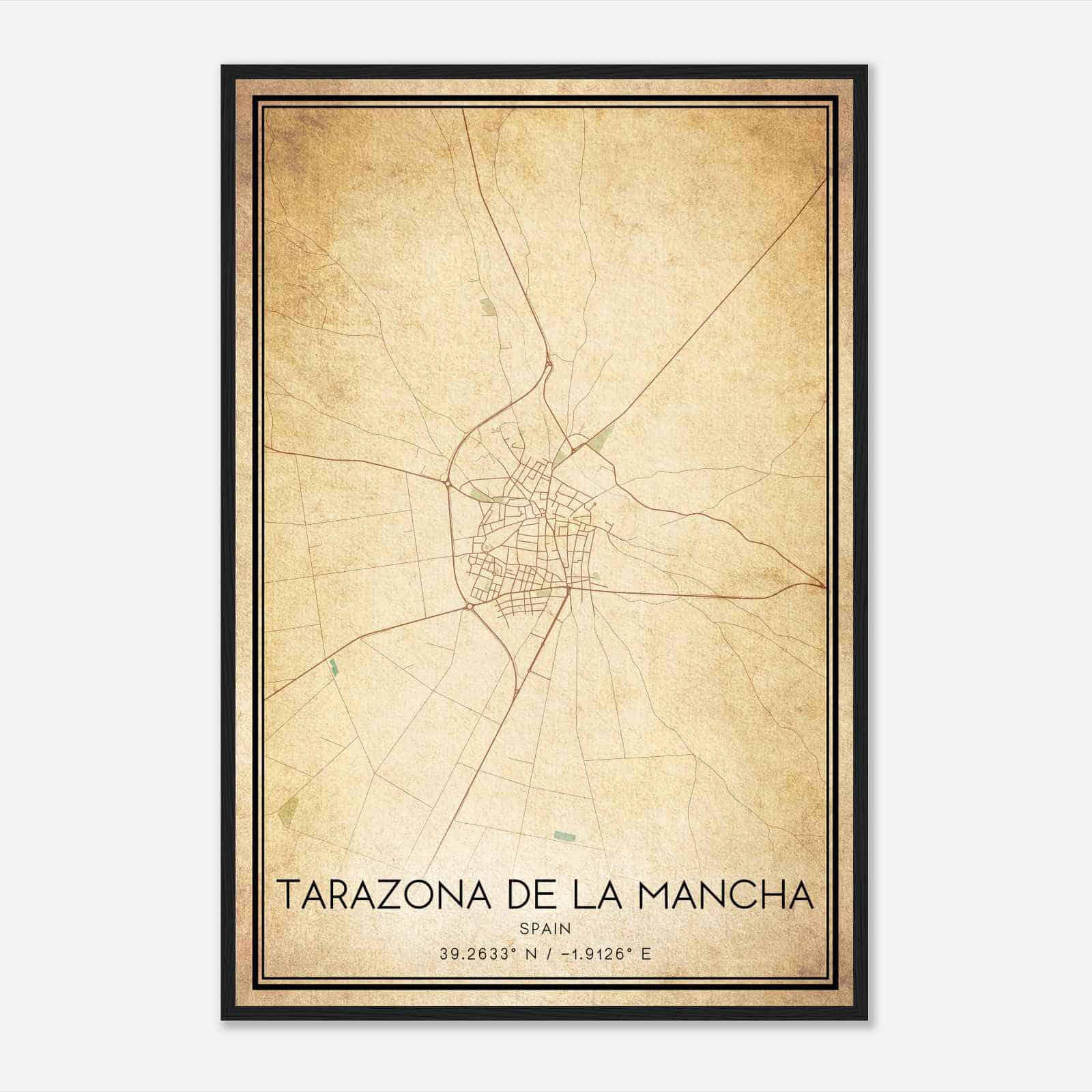 Vintage Tarazona de la Mancha Spain Map Poster, Tarazona de la Mancha City Road Wall Art Print