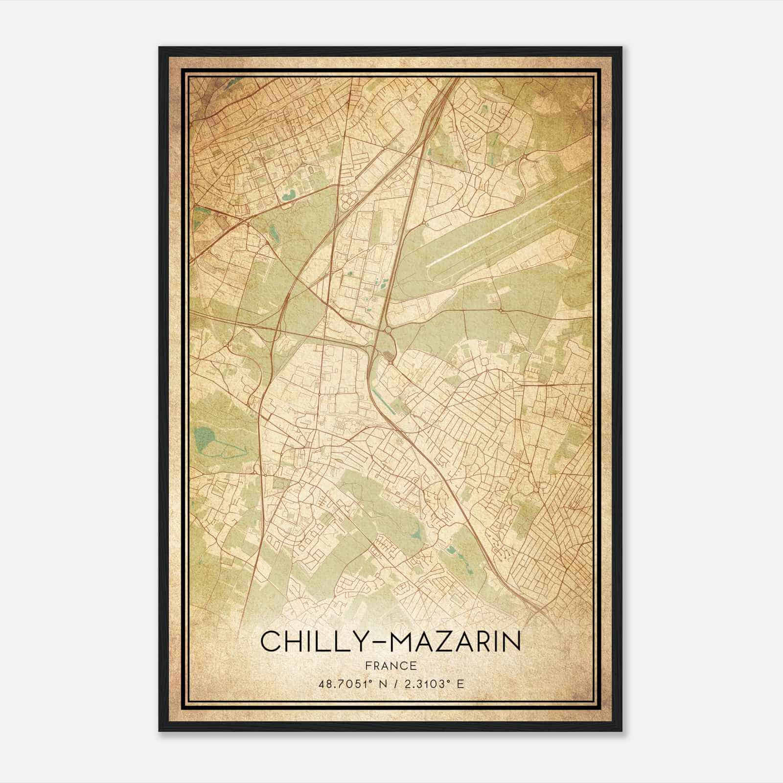 Vintage Chilly-Mazarin France Map Poster, Chilly-Mazarin City Road Wall Art Print