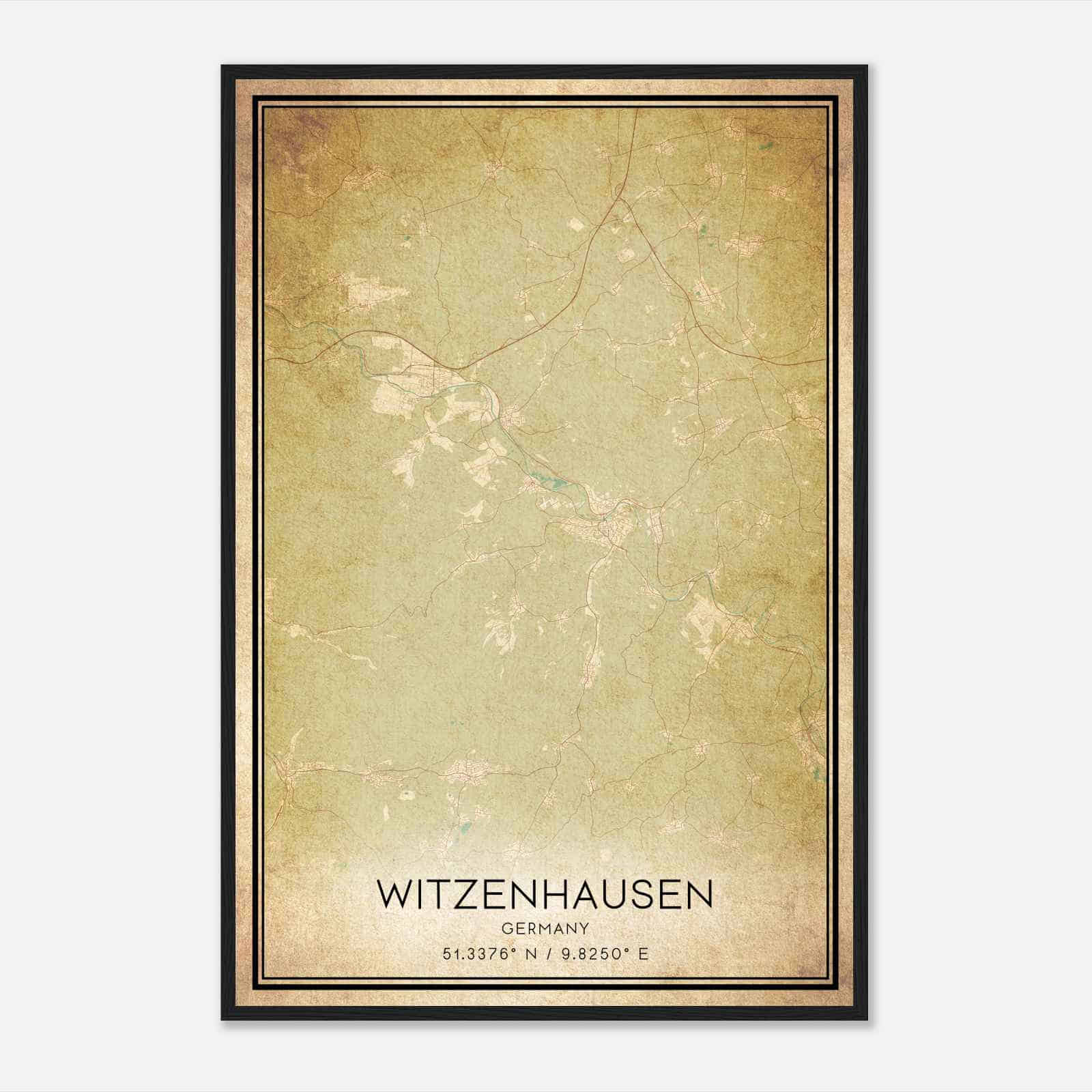 Vintage Witzenhausen Germany Map Poster, Witzenhausen City Road Wall Art Print