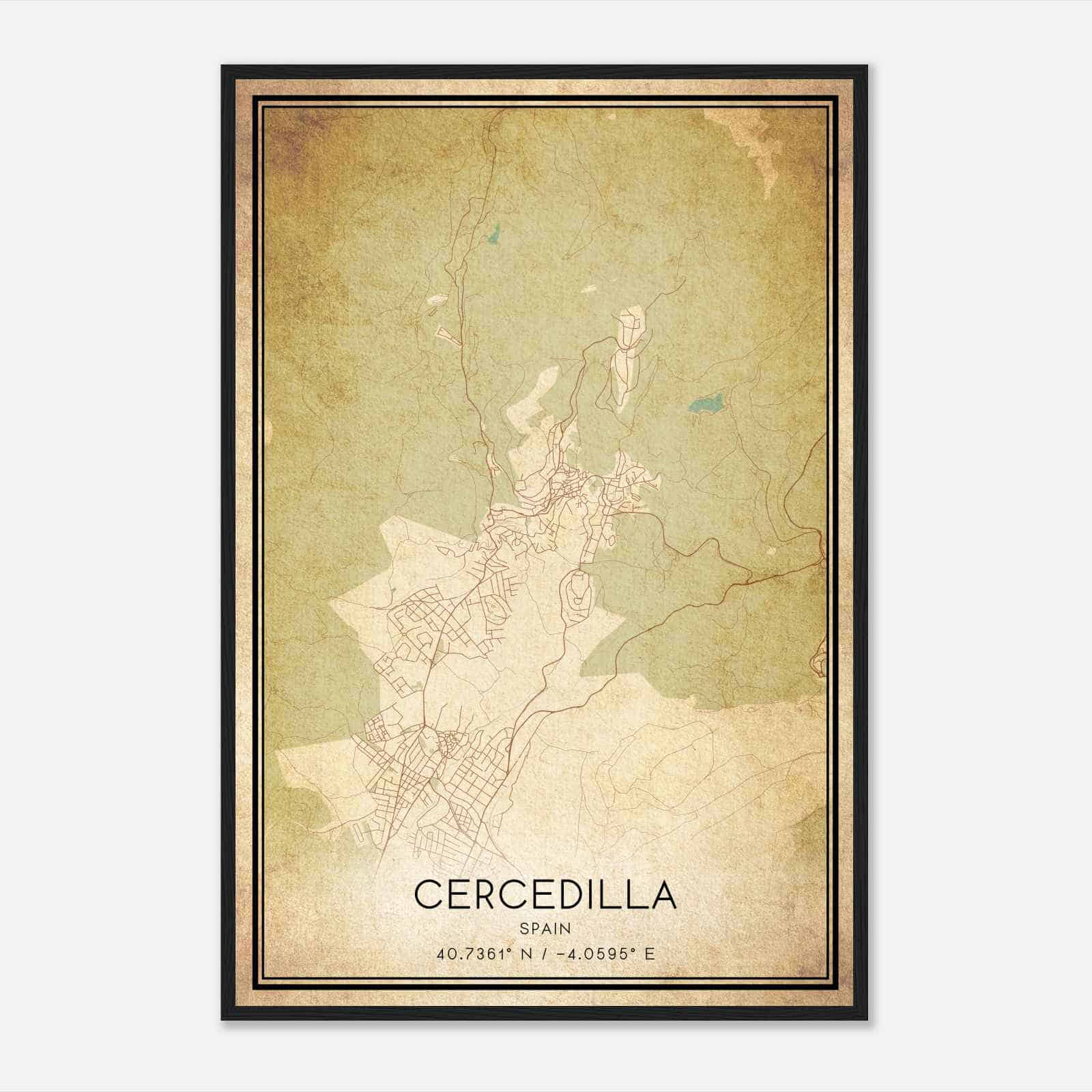 Vintage Cercedilla Spain Map Poster, Cercedilla City Road Wall Art Print Vintage Cercedilla Spain Map Poster, Cercedilla City Road Wall Art Print