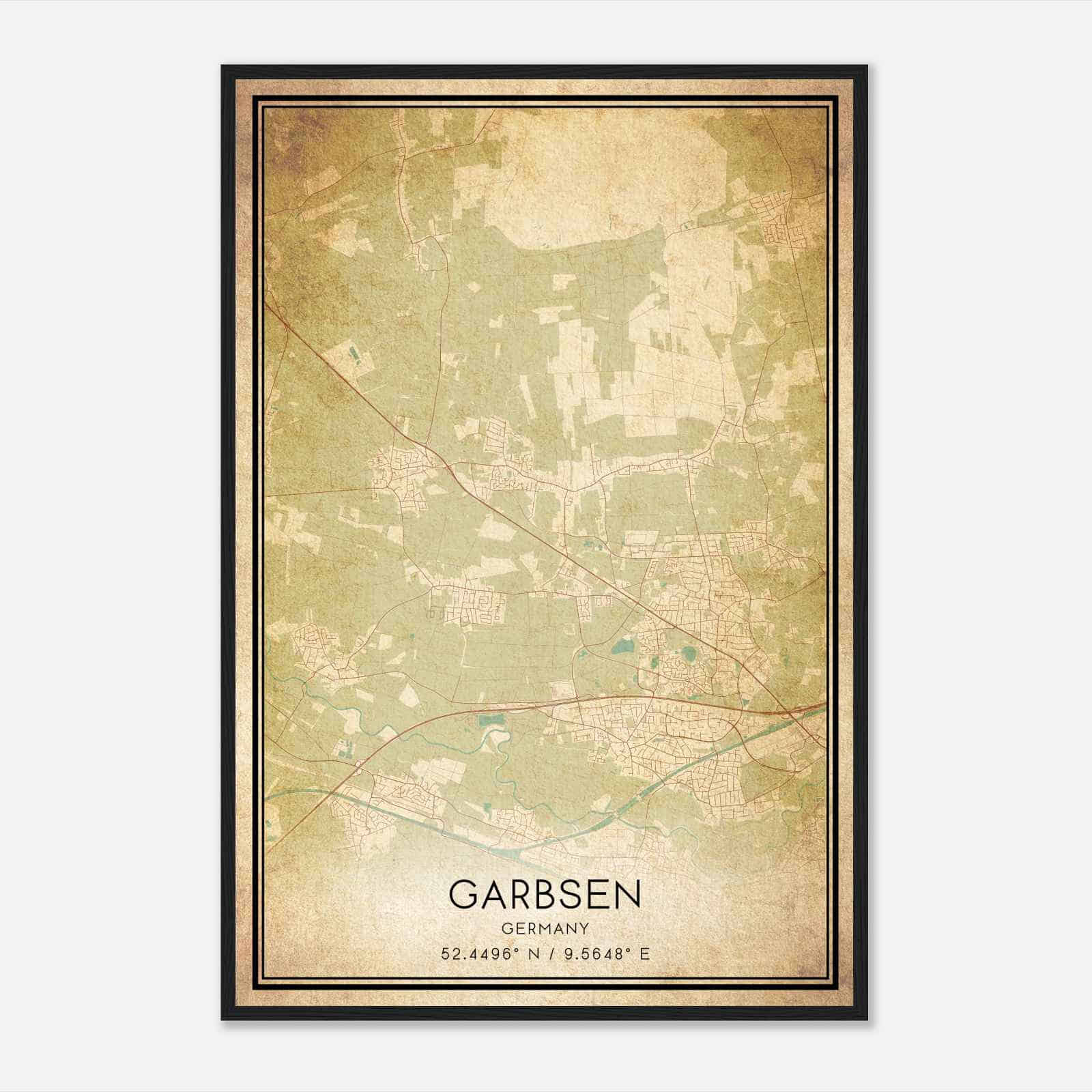 Vintage Garbsen Germany Map Poster, Garbsen City Road Wall Art Print
