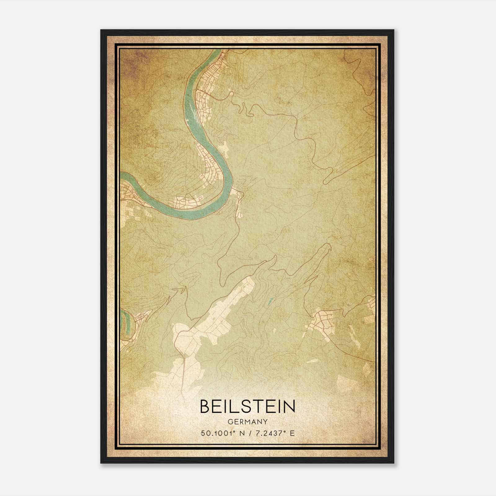 Vintage Beilstein Germany Map Poster, Beilstein City Road Wall Art Print