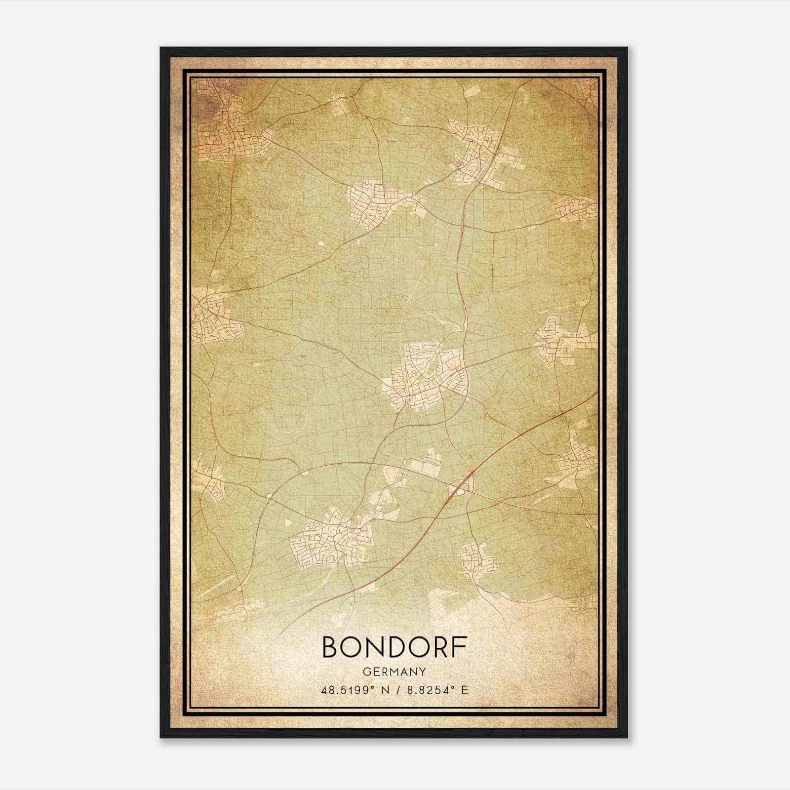 Vintage Bondorf Germany Map Poster, Bondorf City Road Wall Art Print