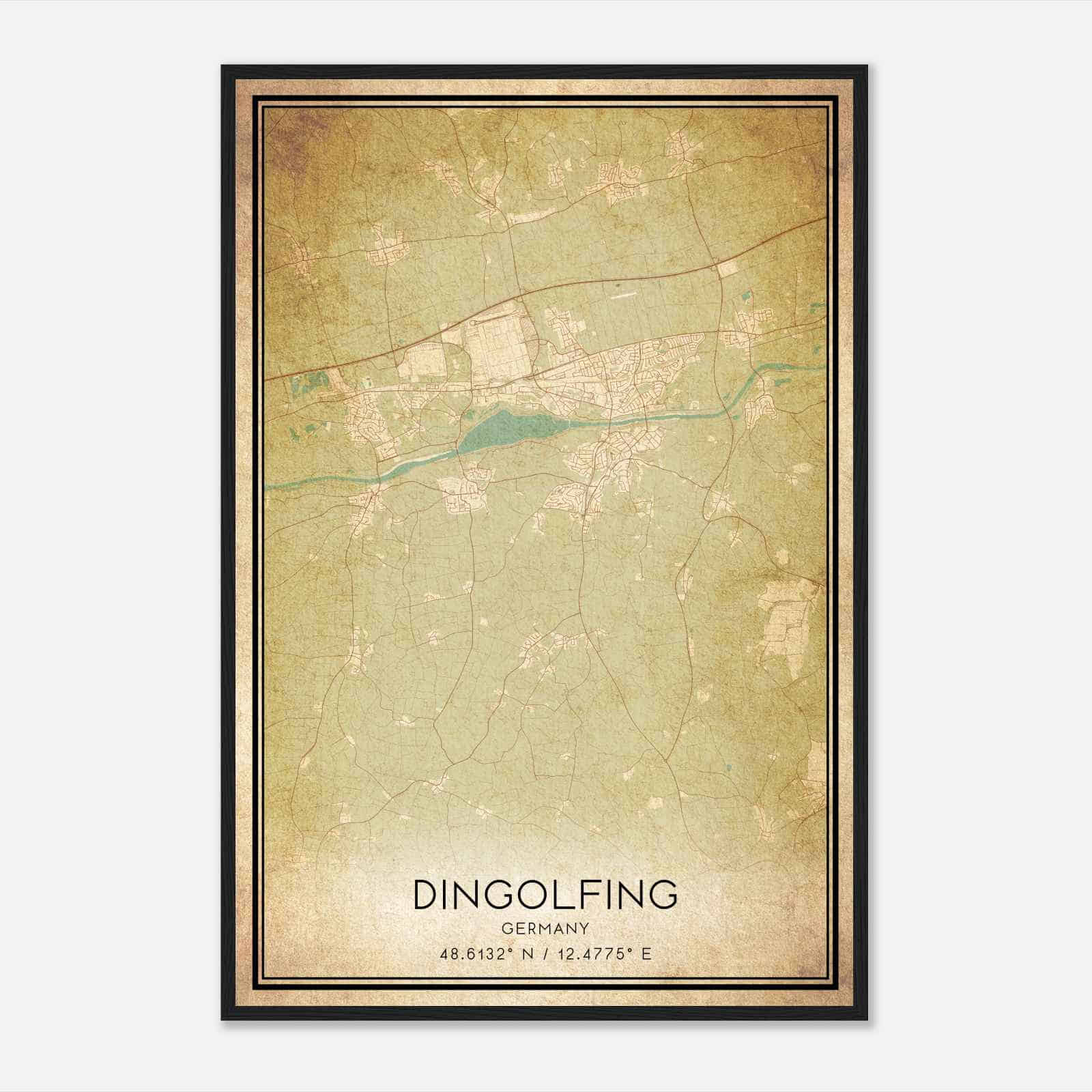Vintage Dingolfing Germany Map Poster, Dingolfing City Road Wall Art Print