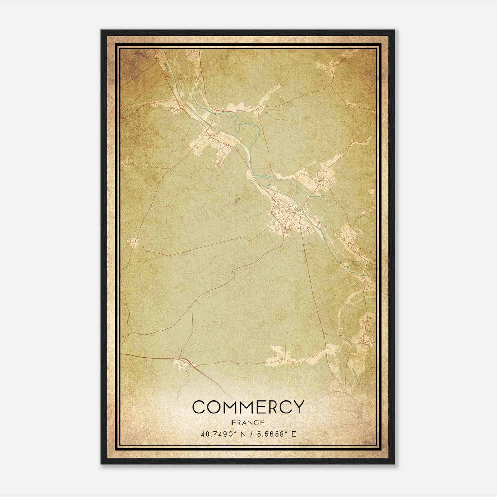Vintage Commercy France Map Poster, Commercy City Road Wall Art Print