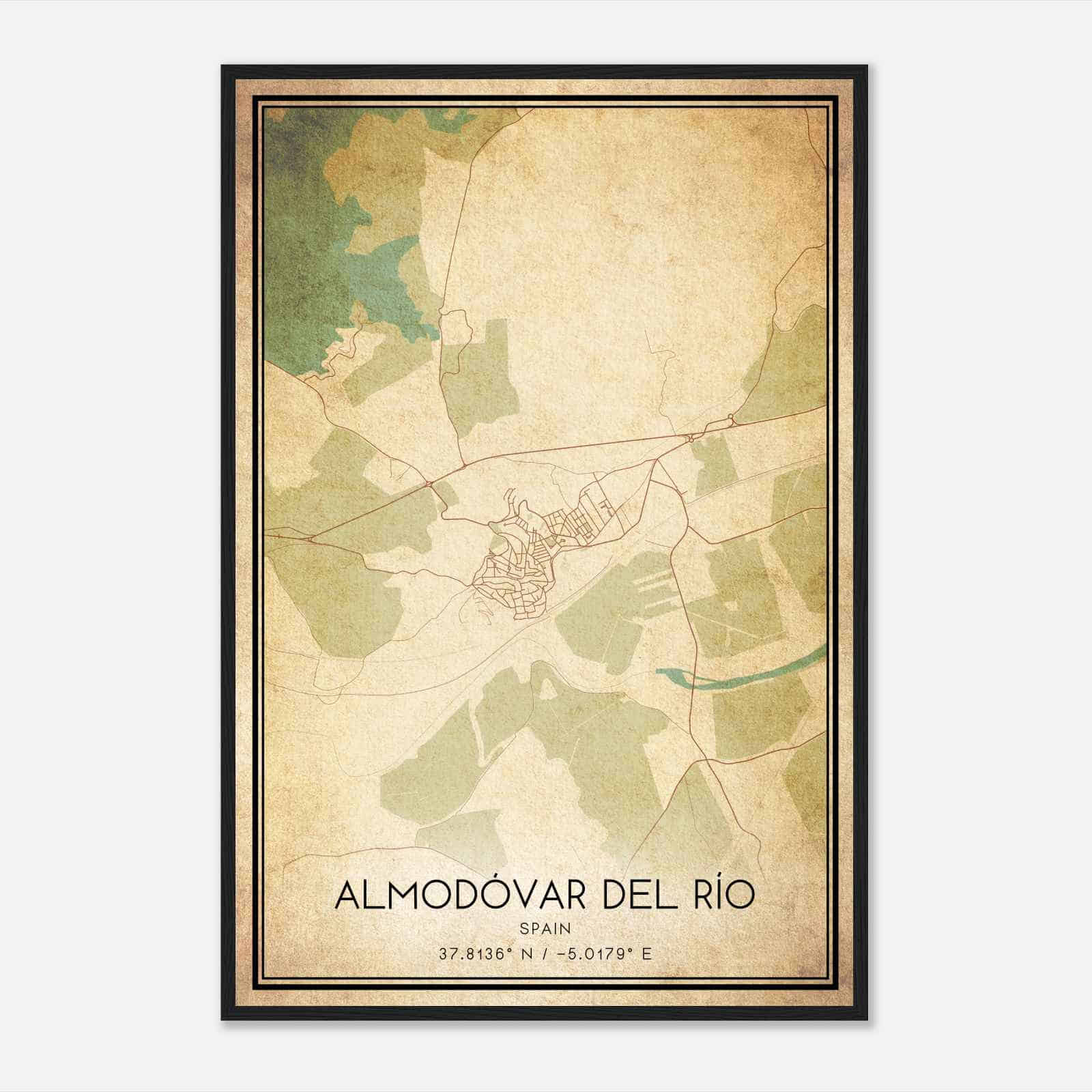 Vintage Almodovar del Rio Spain Map Poster, Almodovar del Rio City Road Wall Art Print