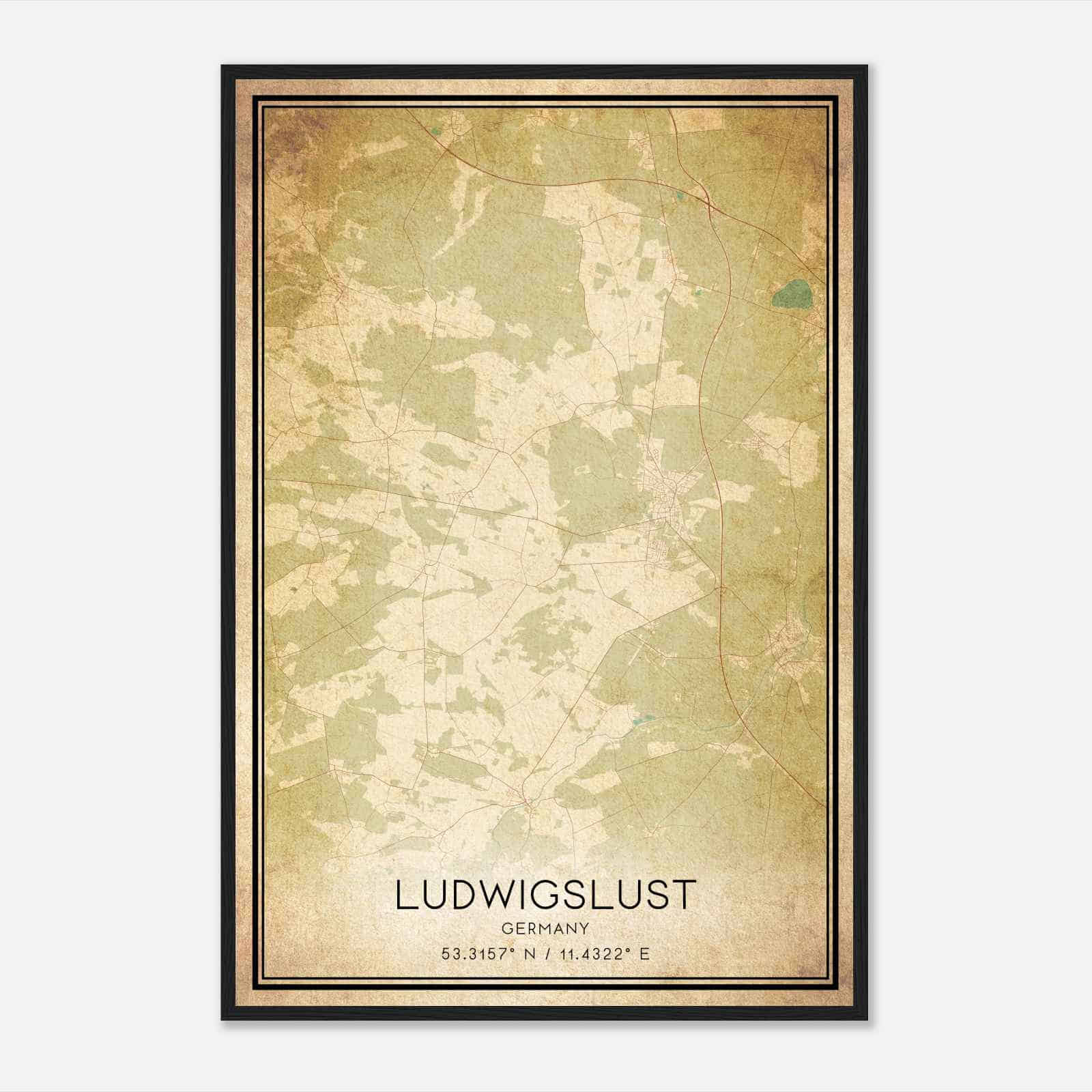 Vintage Ludwigslust Germany Map Poster, Ludwigslust City Road Wall Art Print