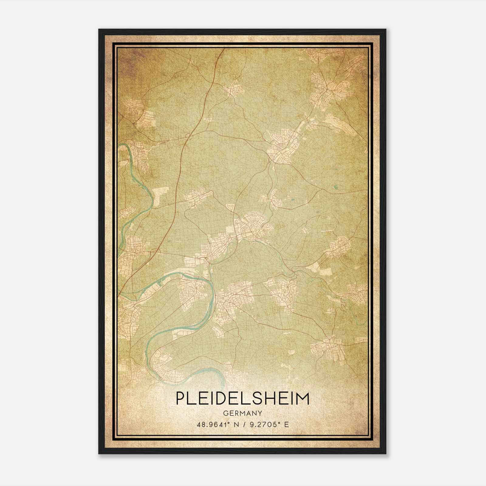Vintage Pleidelsheim Germany Map Poster, Pleidelsheim City Road Wall Art Print